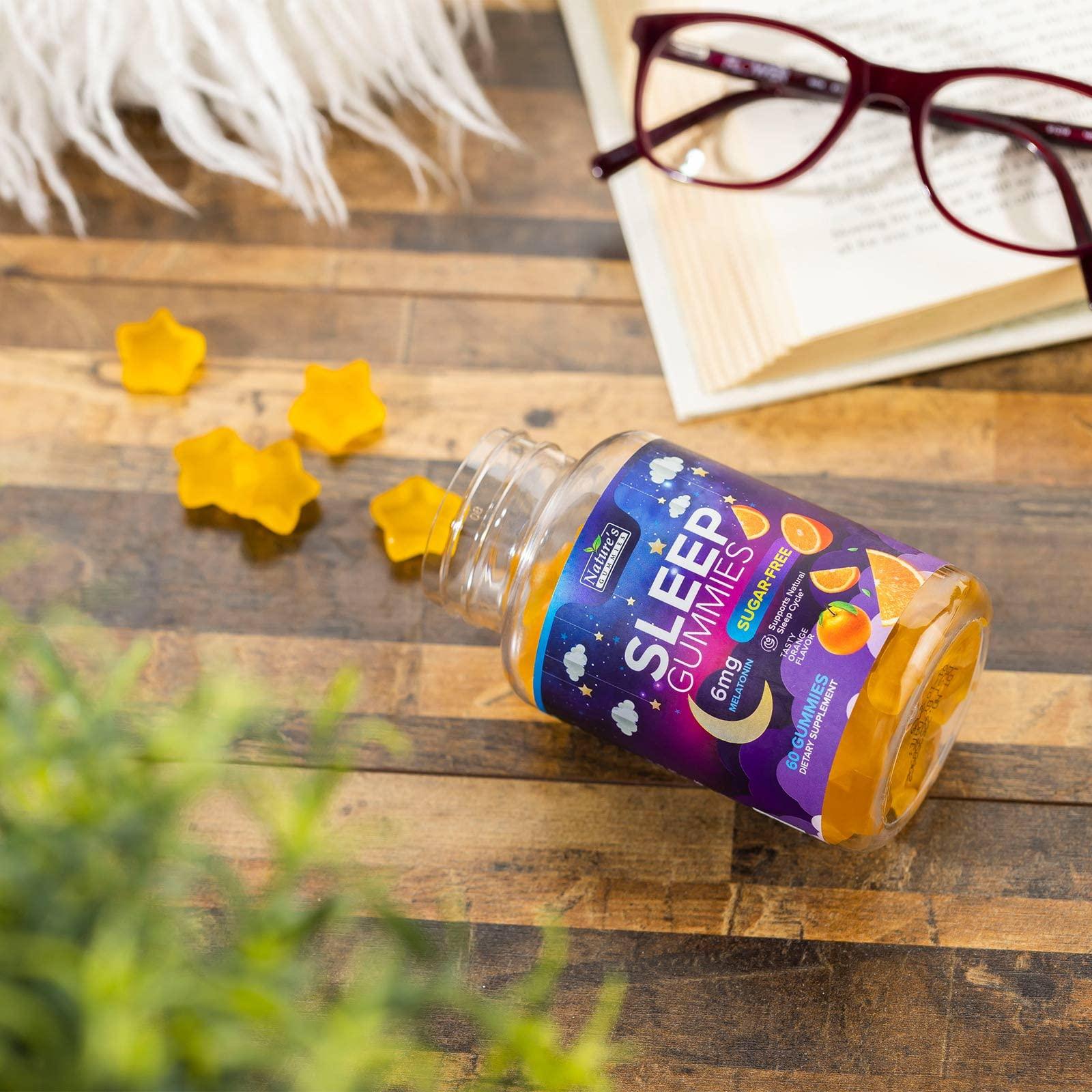 Nature's Gummies Sleep Gummies for Adults 6mg - Sugar Free Extra Strength Melatonin Gummy, Natural Sleeping Gummy for Adults, Kids, Orange Flavored, Vegan, Non-GMO, Sleep Vitamin Support Supplement - 60 Gummies