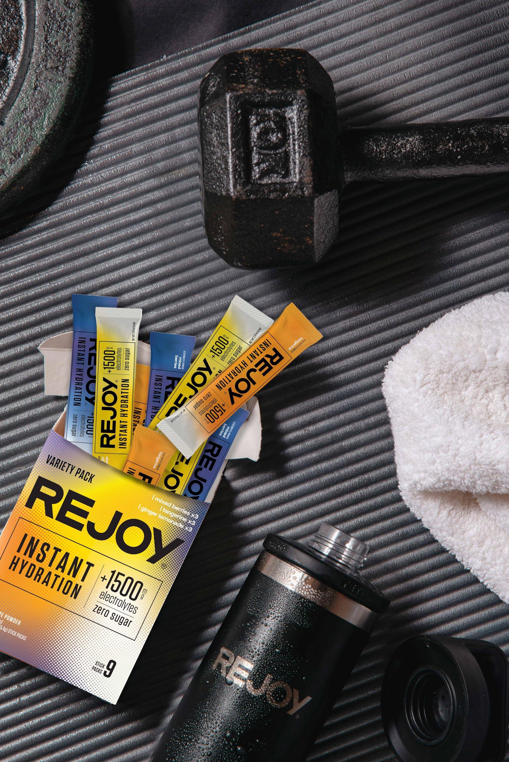 Rejoy REJOY Electrolyte Powder Packets, 9 Sticks Hydration Drink Mix Supplement Sugar Free, Keto and Paleo Friendly, Vegan, Non-GMO, Easy Open Single-Serving Stick (Variety Pack)