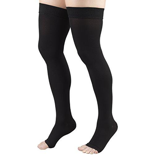 Truform Truform Compression 20-30 mmHg Thigh High Open Toe Dot Top Stockings Black, X-Large, 2 Count