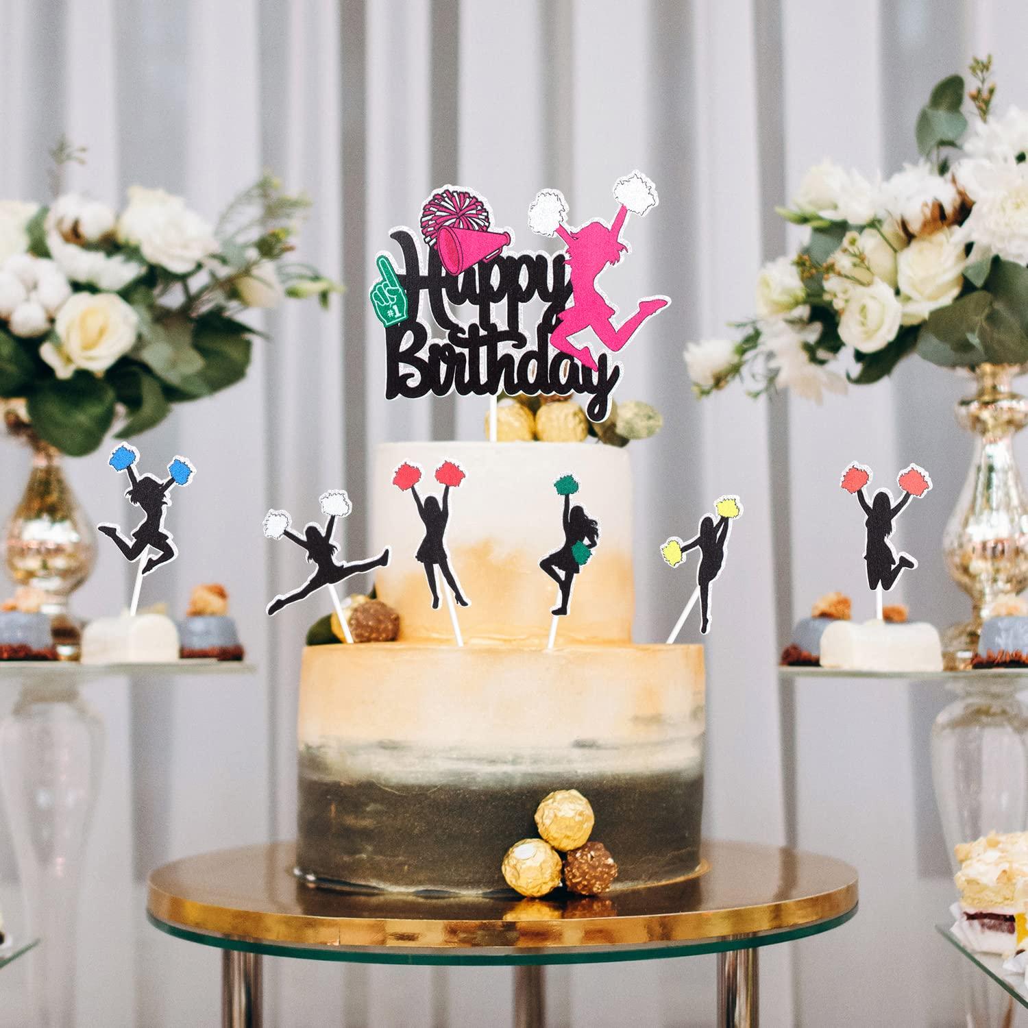 LHCING 7 pcs Cheerleader Happy Birthday Cake Topper - Cheerleading Game Girl\'s Cheer Dance Party Decorations - Gymnastics Birthday Party Supplies