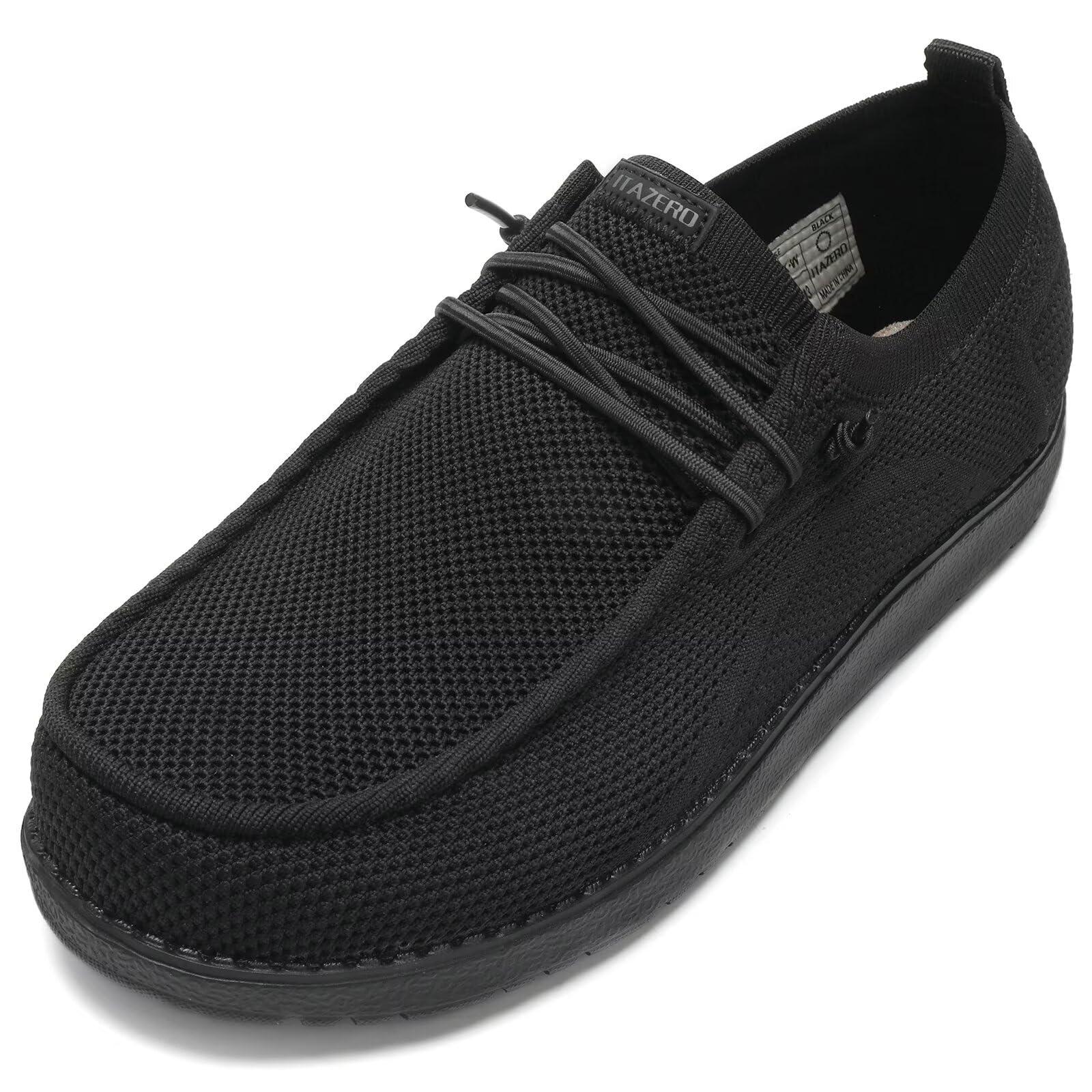 1TAZERO 1TAZERO Extra Wide Shoes for Men - Wide Width 4E Slip on Diabetic Max Shoes with Arch Support Plantar Fasciitis Loafers Casual for Swollen Feet (Black 12.5)