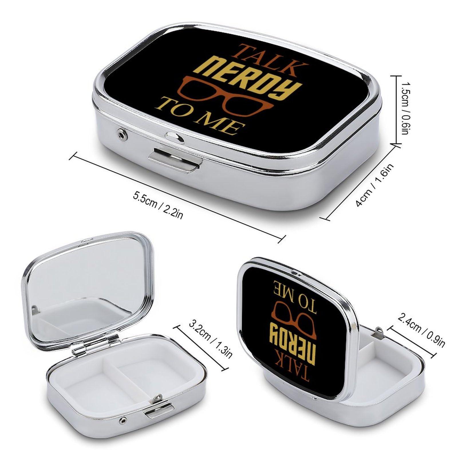 ROUIJN Talk Nerdy to Me Pill Case 2 Compartment Travel Pill Organizer Portable Pill Box Container for Pocket Purse