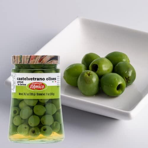 FRATELLI D'AMICO Castelvetrano Green Italian Olives Pitted, 24 oz, Premium Quality, Chef Selection, Sicilian Green Olives, Olive Pitted, 24 oz (700g), Imported From Italy, Natural Olive, Martini Olives for Stuffed, Fratelli D\'Amico