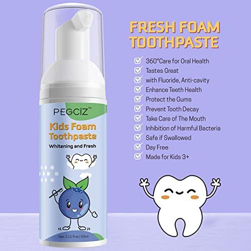 Pegciz Foam Toothpaste Kids, Toddler Foam Toothpaste with Low Fluoride for U Shaped Toothbrush, Foaming Toothpaste and Mouthwash for Dental Care for Children Kids Age for 3 and Up (Watermelon+Blueberry)