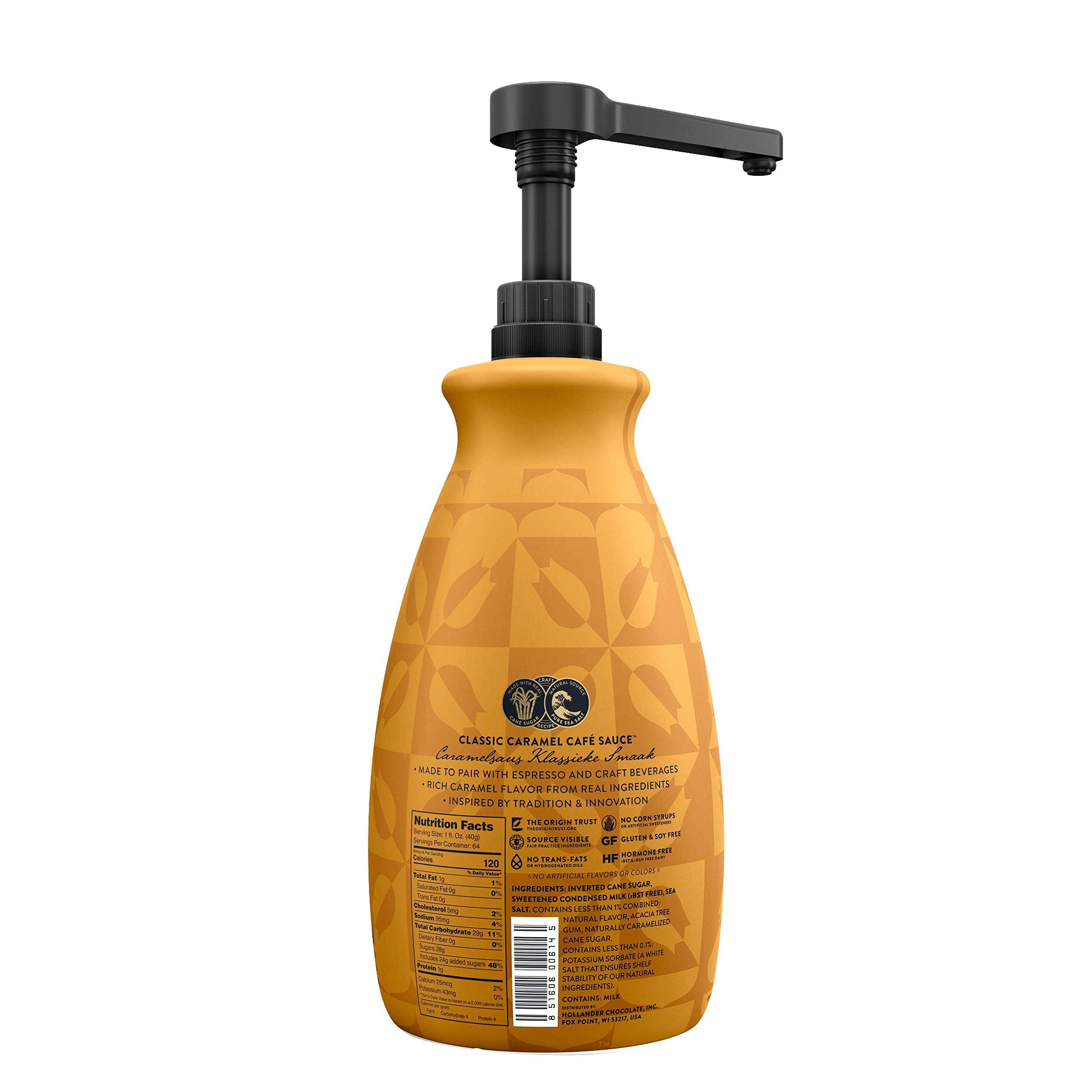 Hollander Chocolate Classic Caramel Caf Sauce by Hollander Chocolate Co. | For Caramel Lattes & Deserts | Perfect for the Professional or Home Barista - Net Wt. 91oz (64 fl Oz) Large Bottle (PUMP Included)