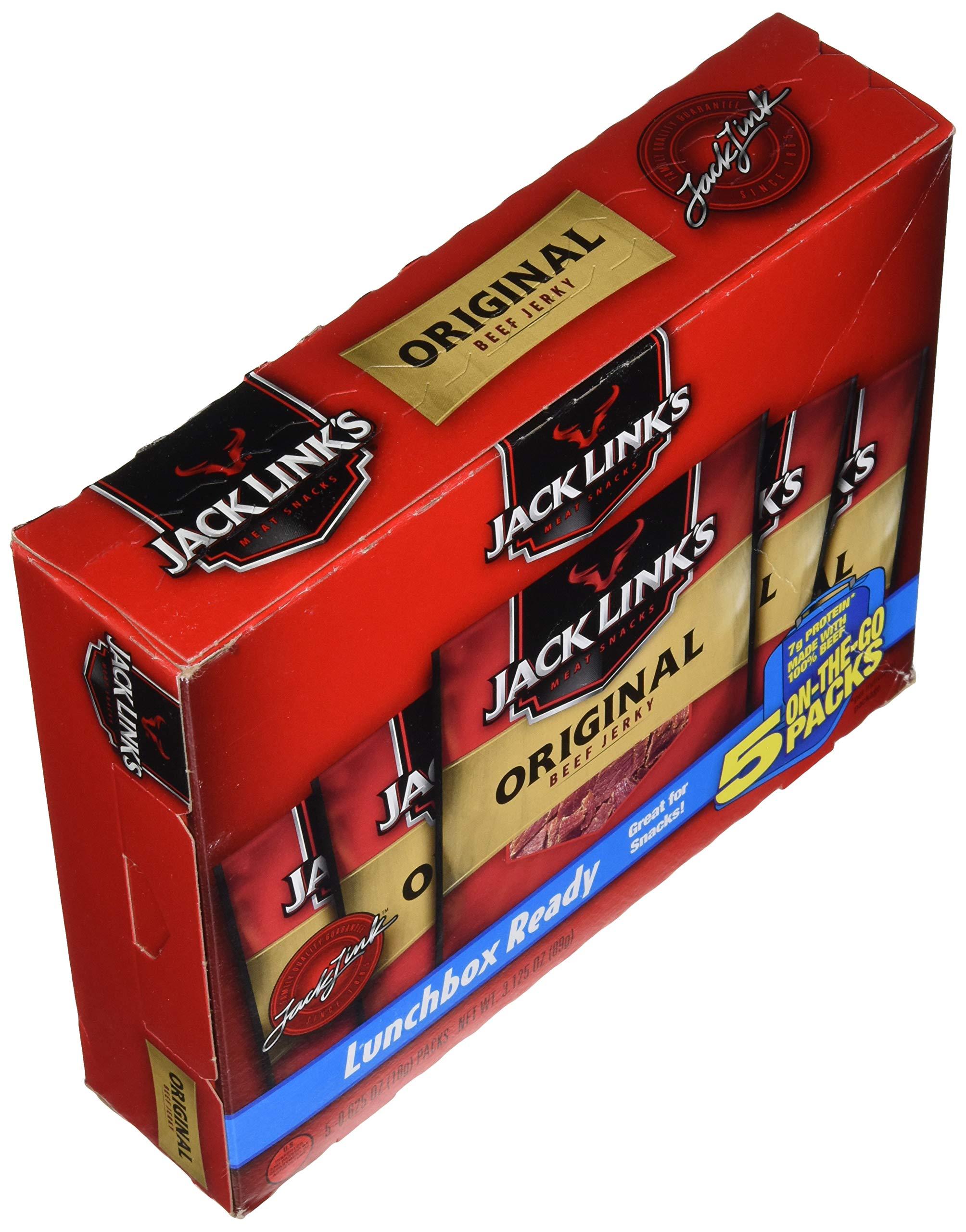 Jack Link\'s Jack Link\'s Beef Jerky 5 Count Multipack, Original, 5, 0.625 oz. Bags - Flavorful Meat Snack for Lunches, Ready to Eat - 7g of Protein, Made with 100% Beef - No Added MSG** or (Pack of 2)