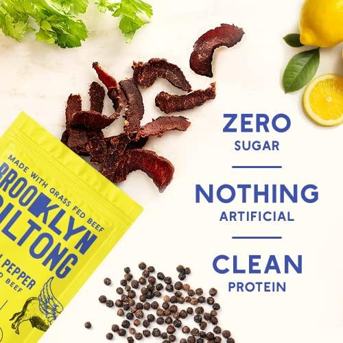Brooklyn Biltong Brooklyn Biltong Air Dried Grass Fed Beef Snack, South African Beef Jerky (8oz, Pack of 2) - Whole30 Approved, Paleo, Keto, Gluten Free, Sugar Free, Made in USA - (Lemon Pepper)