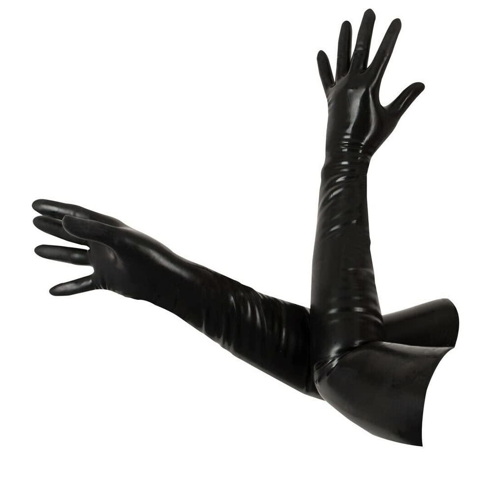 Yilen Latex Long Gloves For Women Black Latex Rubber Arm Mens Mittens Natural Latex Gloves (S, Black)