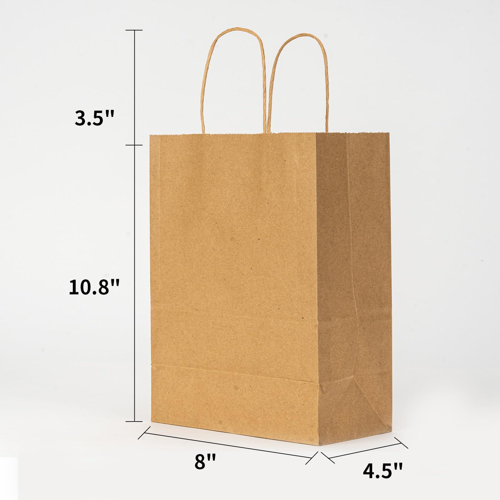 METAPRINT METAPRINT 50 PCS Custom Printed Kraft Paper Bags for Small Business, 8x4.5x10.8 Inch Small Size, Personalized Retail Gift Bags with Logo, Brown Shopping Paper bag with Handle, Goodie Bags