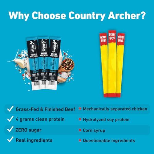 Country Archer Country Archer Mini Beef Jerky Sticks - Grass Fed Beef Sticks Individually Wrapped, Mini Beef Sticks Bulk, Beef Jerky Snack Packs, Gluten Free, Paleo, Keto - .5 oz Meat Sticks (Pack of 28)