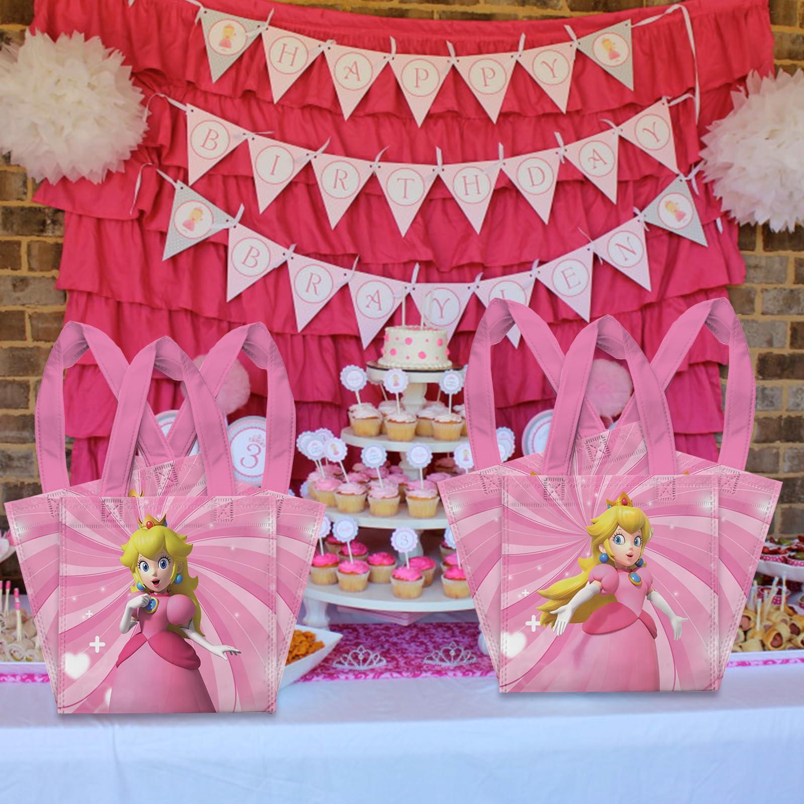 YOPENMOUNE 20 Pcs Mario Princess Peach Favor Bags, Treat Candy Goodie Gift Non-woven Bags Reusable for Super Bros Princess Peach Birthday Party Supplies Baby Shower Princess Peach Theme Party Decorations