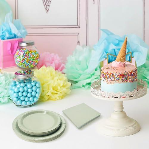 WYQJHKV WYQJHKV Sage Green Paper Plates,100 Pcs-50 Pcs Sage Green Paper Dessert Plates+50 Pcs Sage Green Napkins,Disposable Dinner Plates for Jungle Birthday Bridal Shower Party Supplies