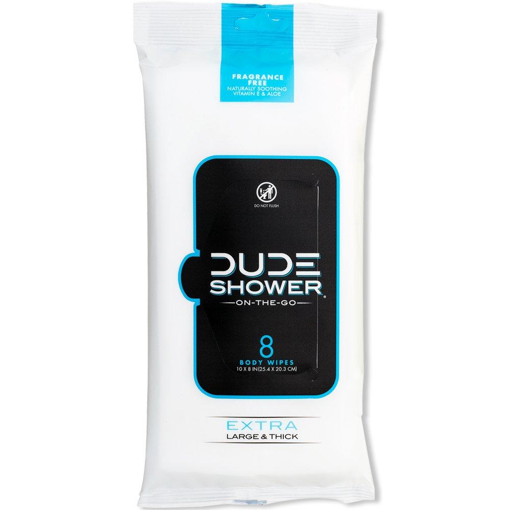 Dude DUDE Wipes On-The-Go Shower Wipes - 1 Pack, 8 Wipes - Unscented Extra-Large Wipes with Vitamin E & Aloe - Full Body Shower Replacement Wipes