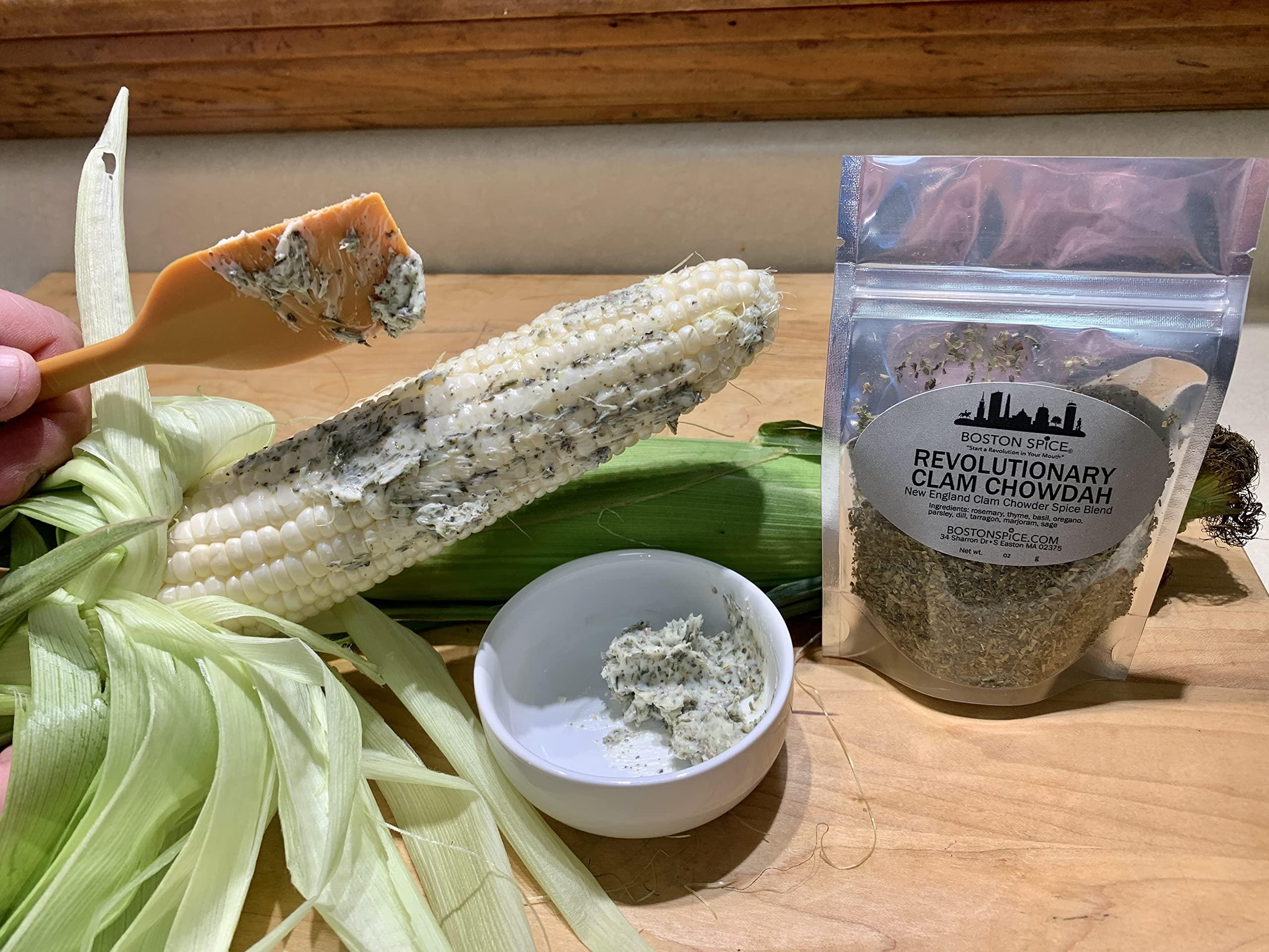 BOSTON SPICE "START A REVOLUTION IN YOUR MOUTH" Boston Spice Revolutionary Clam Chowdah Gourmet Seasoning Blend To Make Your Own New England Style Clam Chowder Soup in about 30 minutes 1/2 Cup Jar wt.1oz/29g