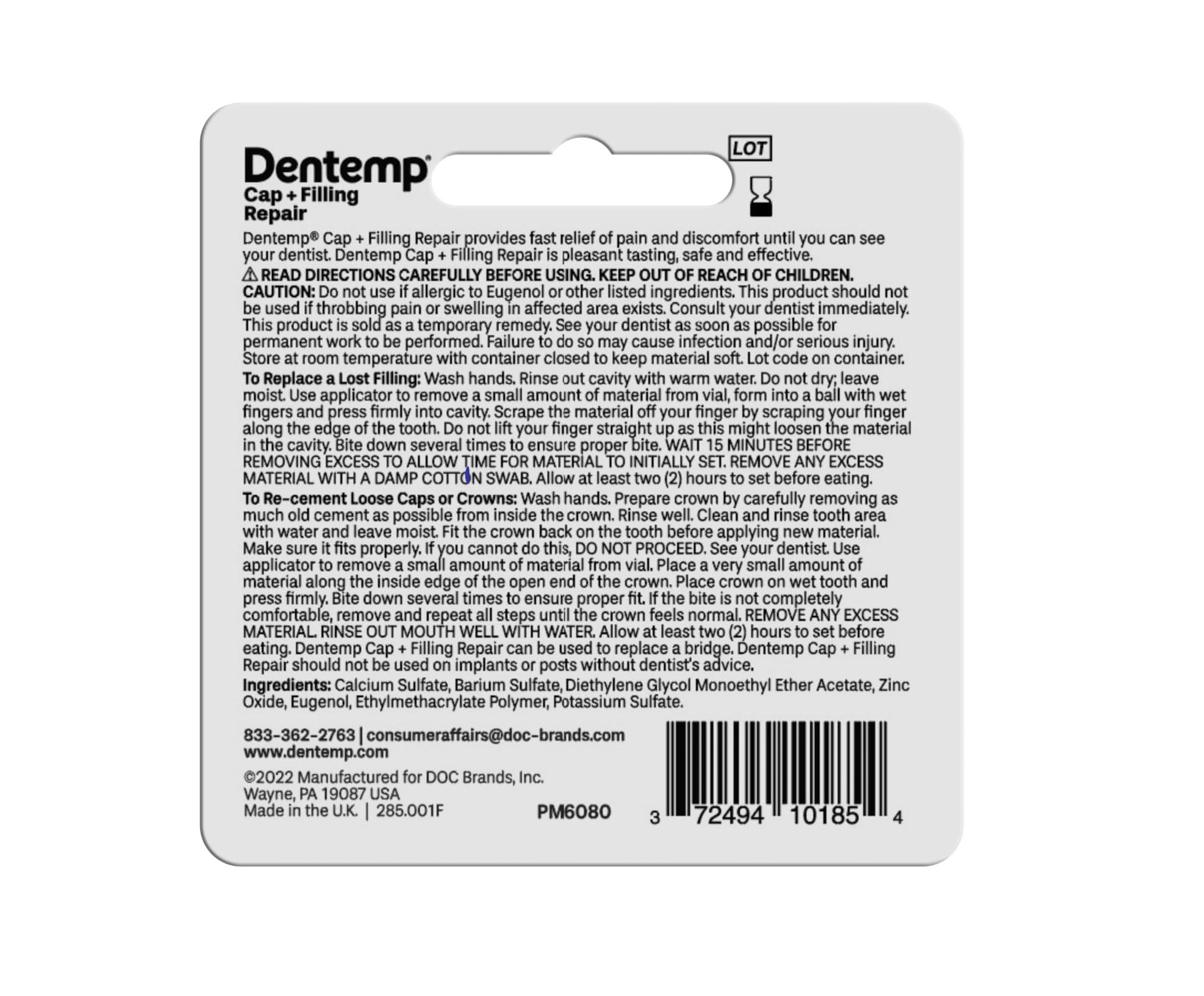 Dentemp Dentemp Maximum Strength Loose Cap and Lost Filling Repair - Dental Repair Kit for Instant Pain Relief (Pack of 3)