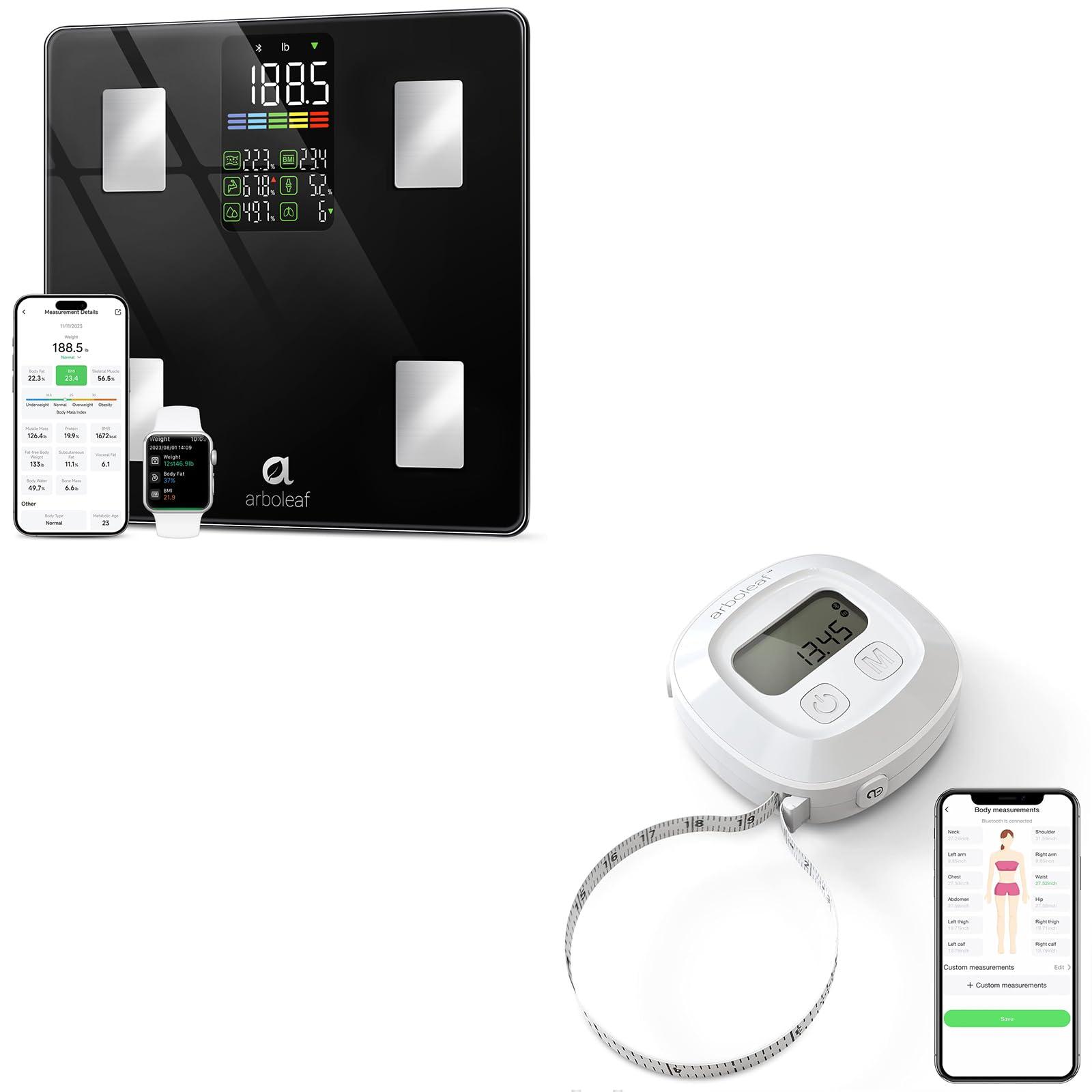 arboleaf arboleaf Scale for Body Weight and Fat, High Accuracy Digital Smart Bathroom Scale, Digital Body Measuring Tape, 60in Body Tape Measure, Bluetooth Measuring Tape for Body Measurements,