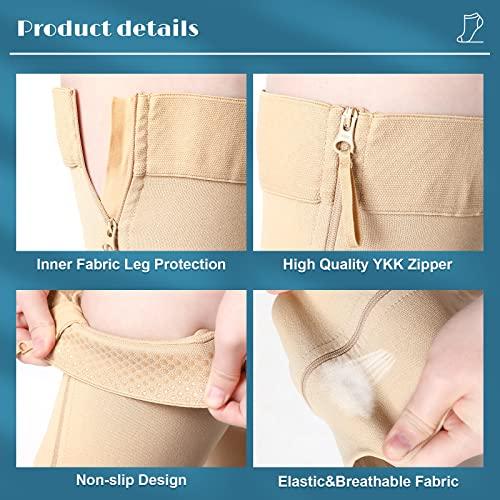 Newcotte Newcotte Compression Socks with Zipper for Women Thigh High Compression Stockings 20-30mmhg Support Socks for Women Men (Medium)