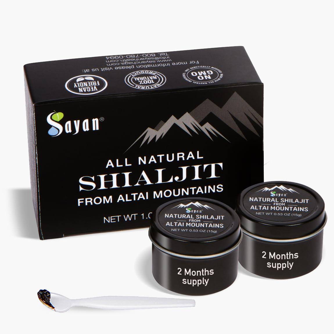 Sayan Sayan Pure Authentic Altai Shilajit Resin - 30 Grams, 4 Month Supply - High Efficacy Organic Fulvic Acid Supplement for Women and Men to Support Immune System, Energy, & Detox - Vegan, Non-GMO