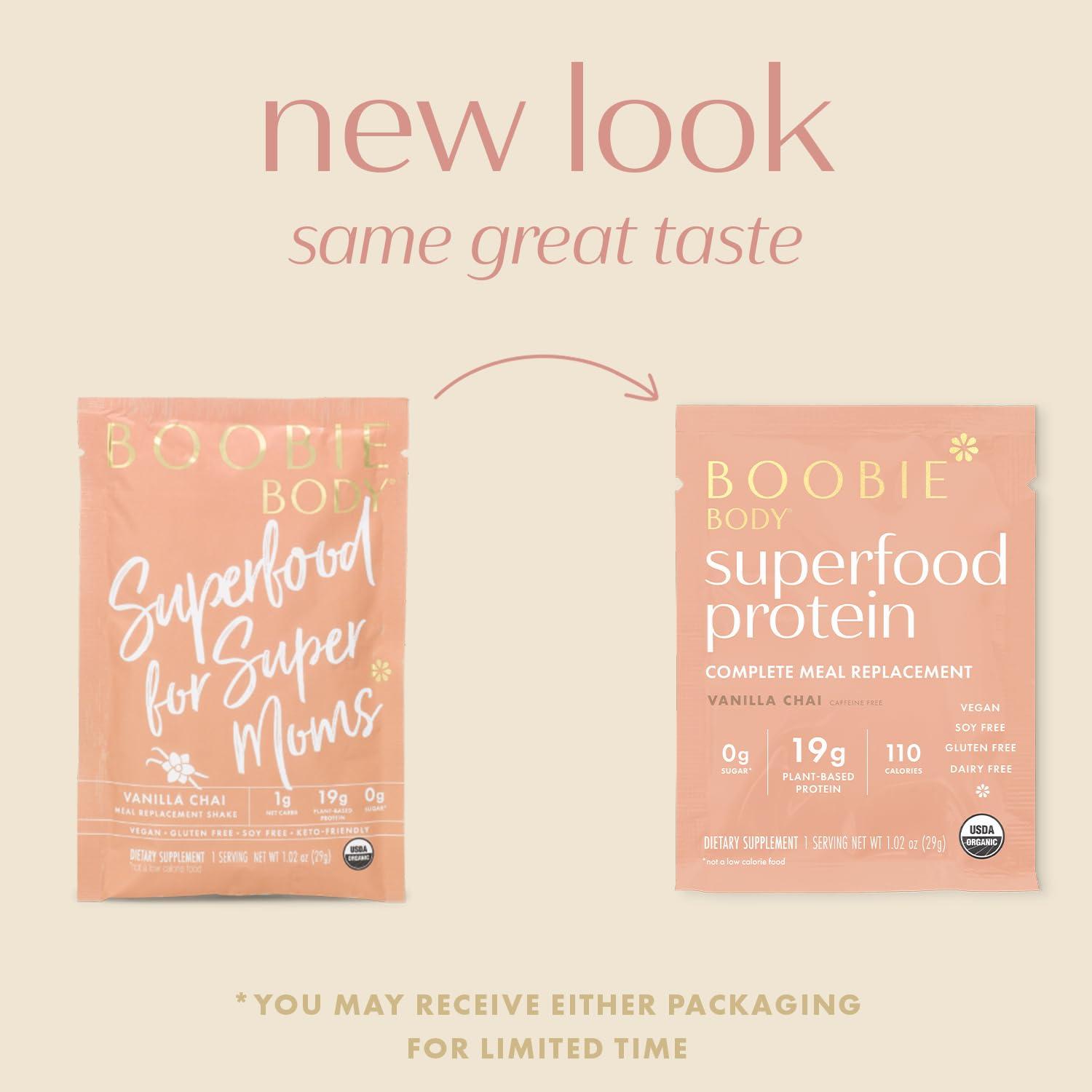 Boobie Brands Boobie Body Superfood Protein Meal Replacement Shake, Vanilla Chai Flavor | 19g Protein | Safe For Pregnancy, Lactation, & Motherhood | Organic, Vegan, Zero Sugar, 10 Single Serve Packets (1.02 oz each)