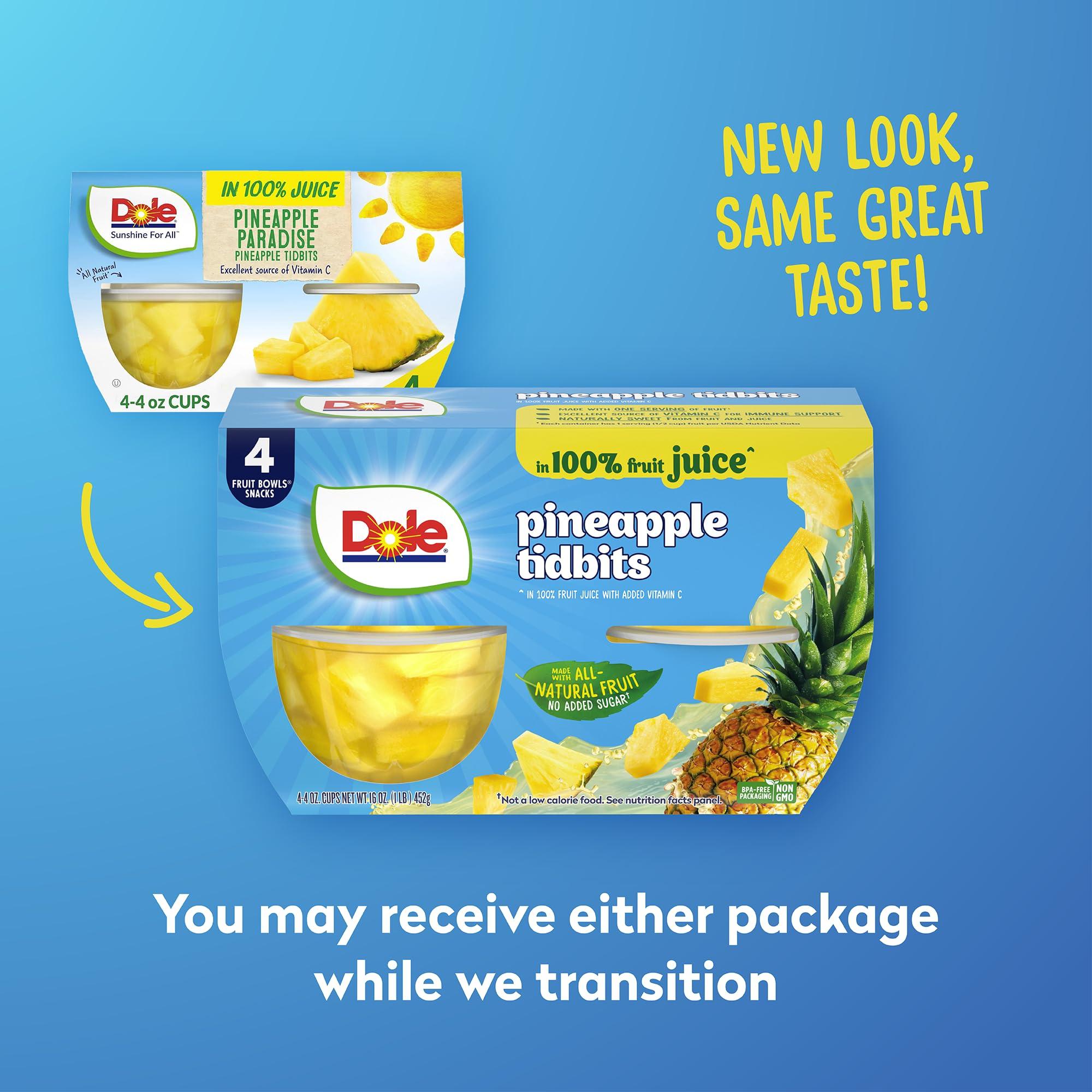 Dole Dole Pineapple Tidbits, 4 Oz, 4 Ct