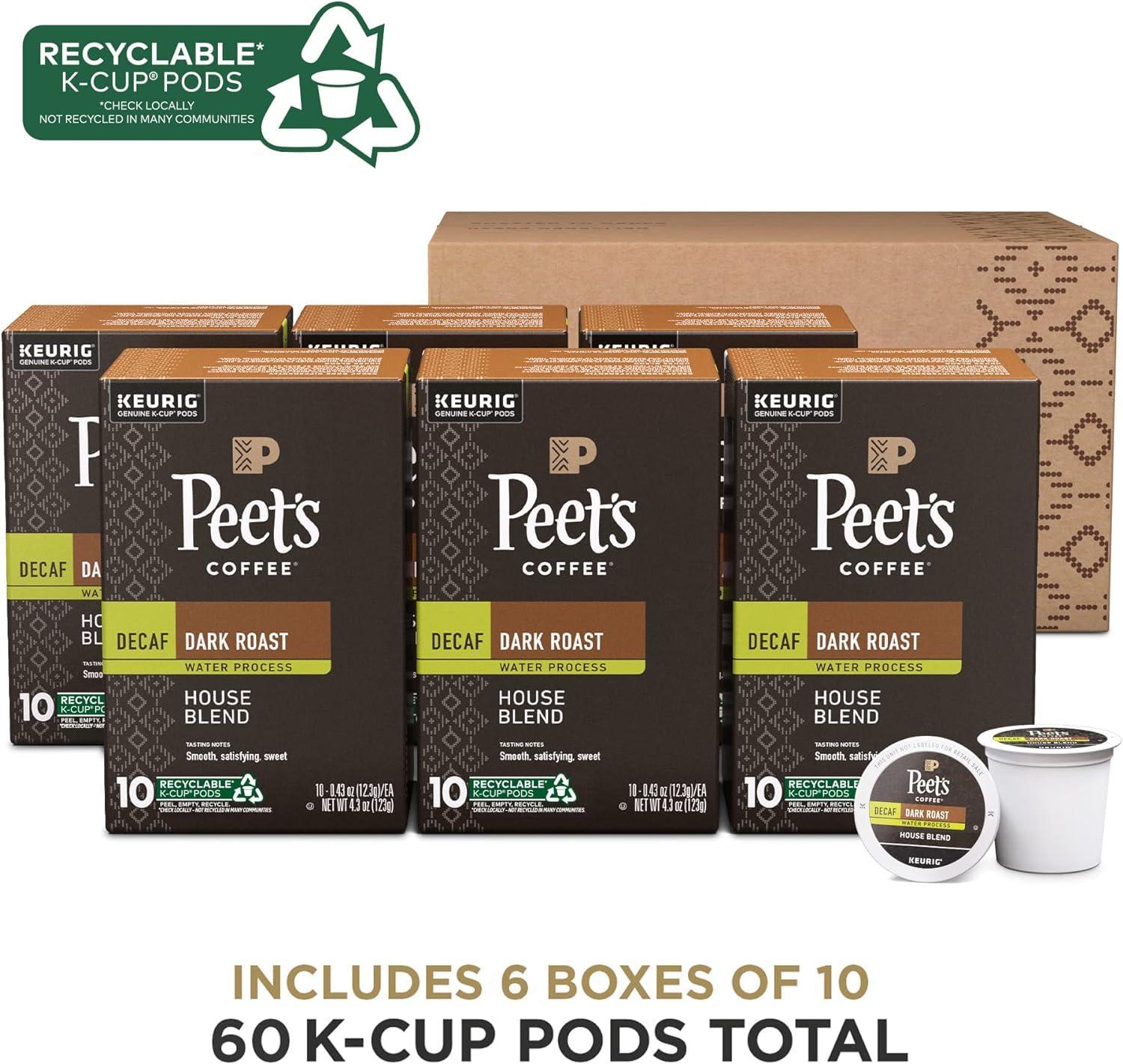 Peet\'s Coffee Bundle of Peet\'s Coffee, Dark Roast Decaffeinated K-Cup Pods for Keurig Brewers - Decaf House Blend, 60 Count + Dark Roast K-Cup Pods for Keurig Brewers - Major Dickason\'s Blend 75 Count