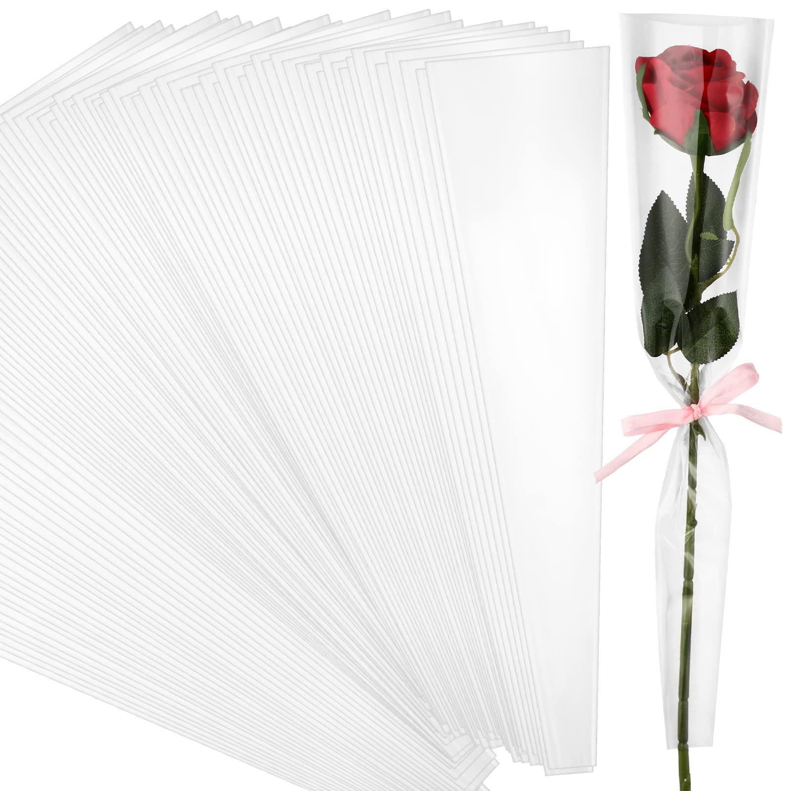 Yexiya Yexiya Single Rose Sleeve Bouquet Bags, Single Floral Clear Packaging Bag, Flower Wrapping Paper, Flower Bouquet Sleeves for Valentine\'s Day Galentines Day Gift Mother\'s Day Wedding Birthday(200 Pcs)