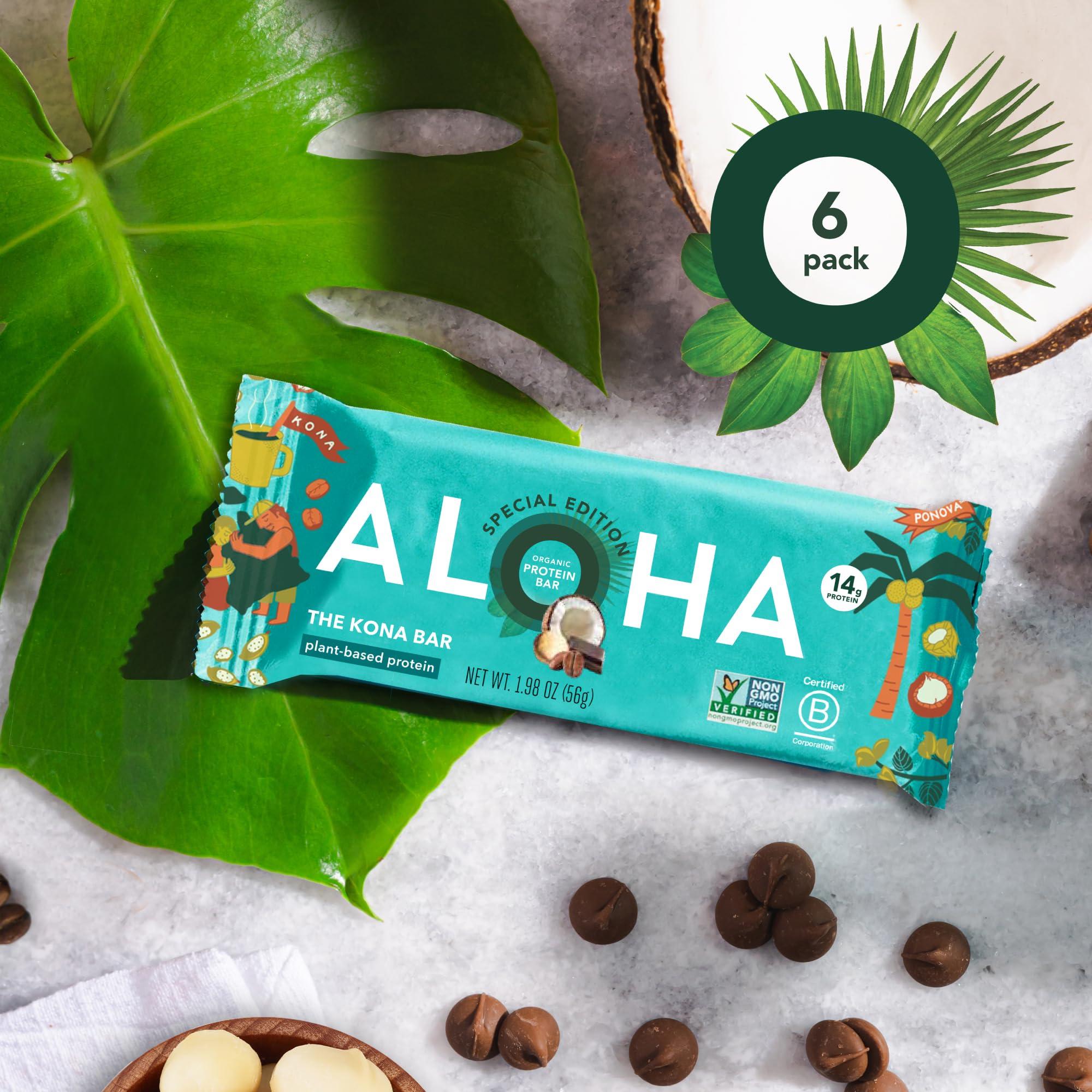 ALOHA ALOHA Organic Plant Based Protein Bars | The Kona Bar - Special Edition | 6 Count, 1.98oz Bars | Vegan, Low Sugar, Gluten Free, Paleo, Low Carb, Non-GMO, Stevia Free, Soy Free, No Erythritol