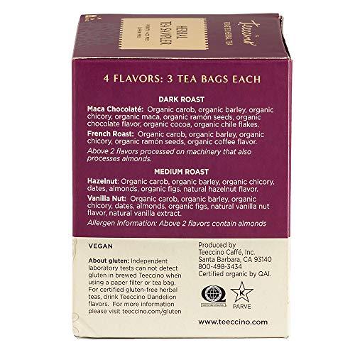 Teeccino Teeccino Herbal Tea Sampler & Dandelion Tea Sampler Rich & Roasted Herbal Tea Thats Caffeine Free & Prebiotic for Natural Energy, 12 Tea Bags (Variety Pack of 2)