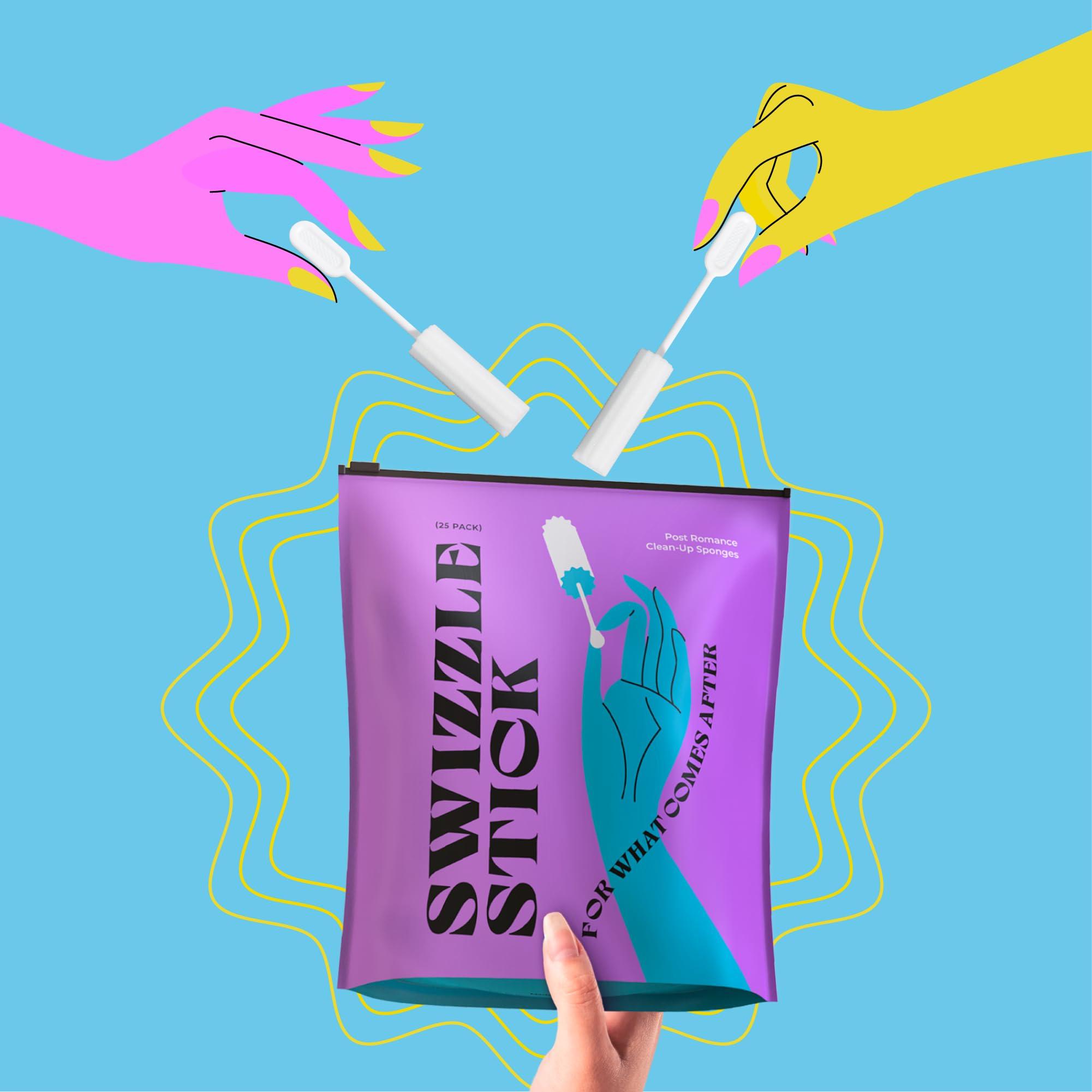 Berkland [25 Pack] Swizzle Stick Absorbing Sponge for Women - Ultra-Absorbent Post-Romance Cleanup Sponge to Stop The Drip - Long Handle, Easy Grip, Individually Packaged