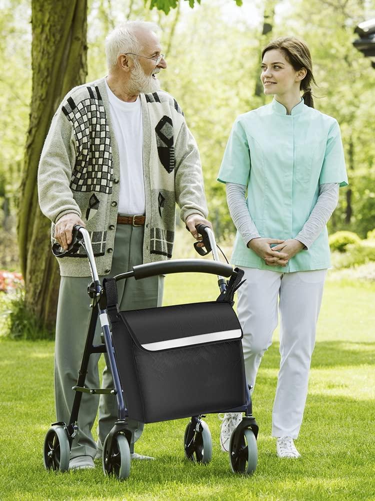 SHASUXTING SHAFUFU Wheelchair Bag Waterproof Wheelchair Pouch with Secure Reflective Strip Large Capacity Walker Storage Pouch Multifunctional Electric Wheel Chair Backpack Bag for Wheelchairs Walkers YF(Black)