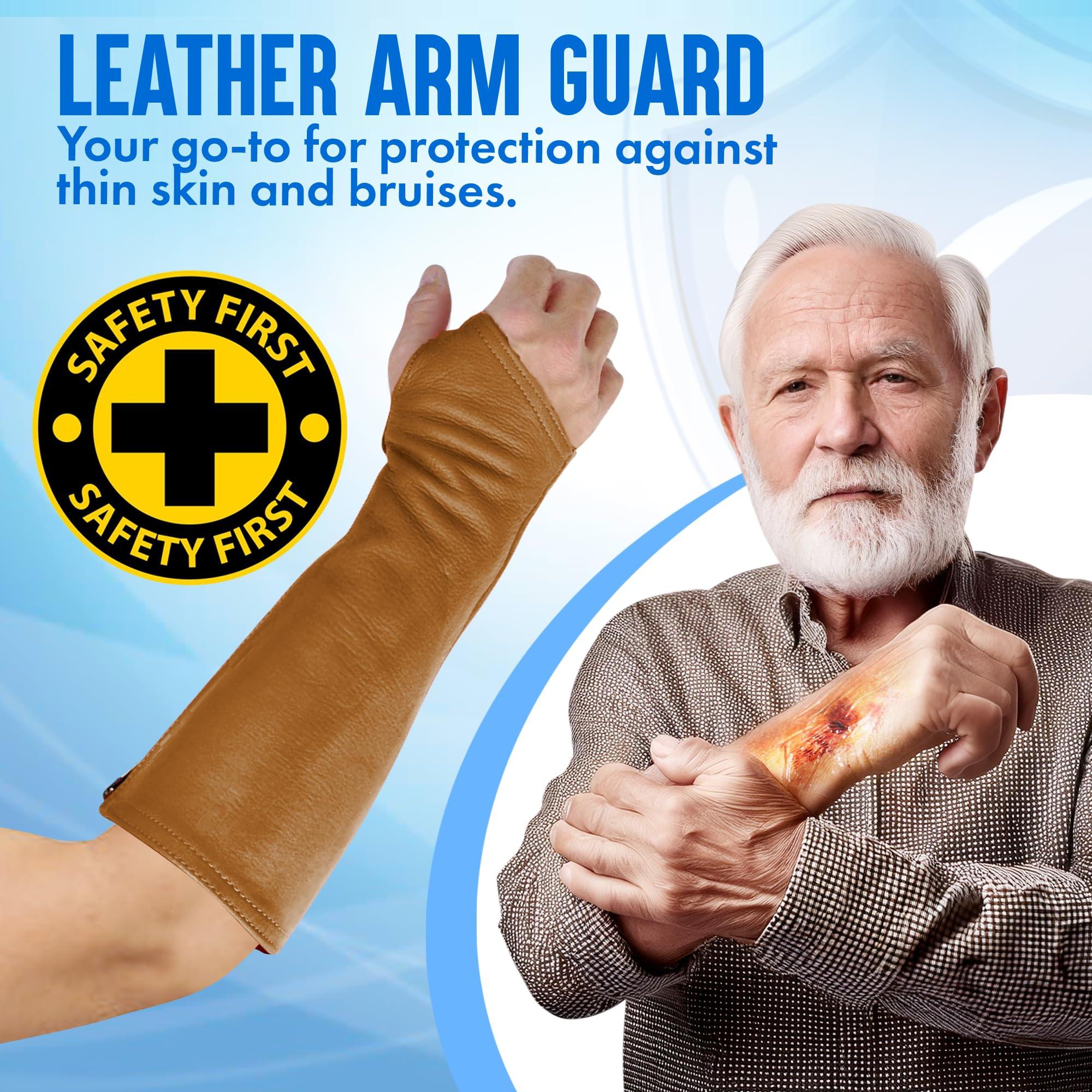 Arm Chaps Arm Chaps Leather Protective Sleeves Arm Guard - Prevent Cuts, Scratches & Bruises - Genuine Cowhide - Ideal for Gardening & Construction - Left & Right Form-Fitting. Brown (1 Pair/Small).