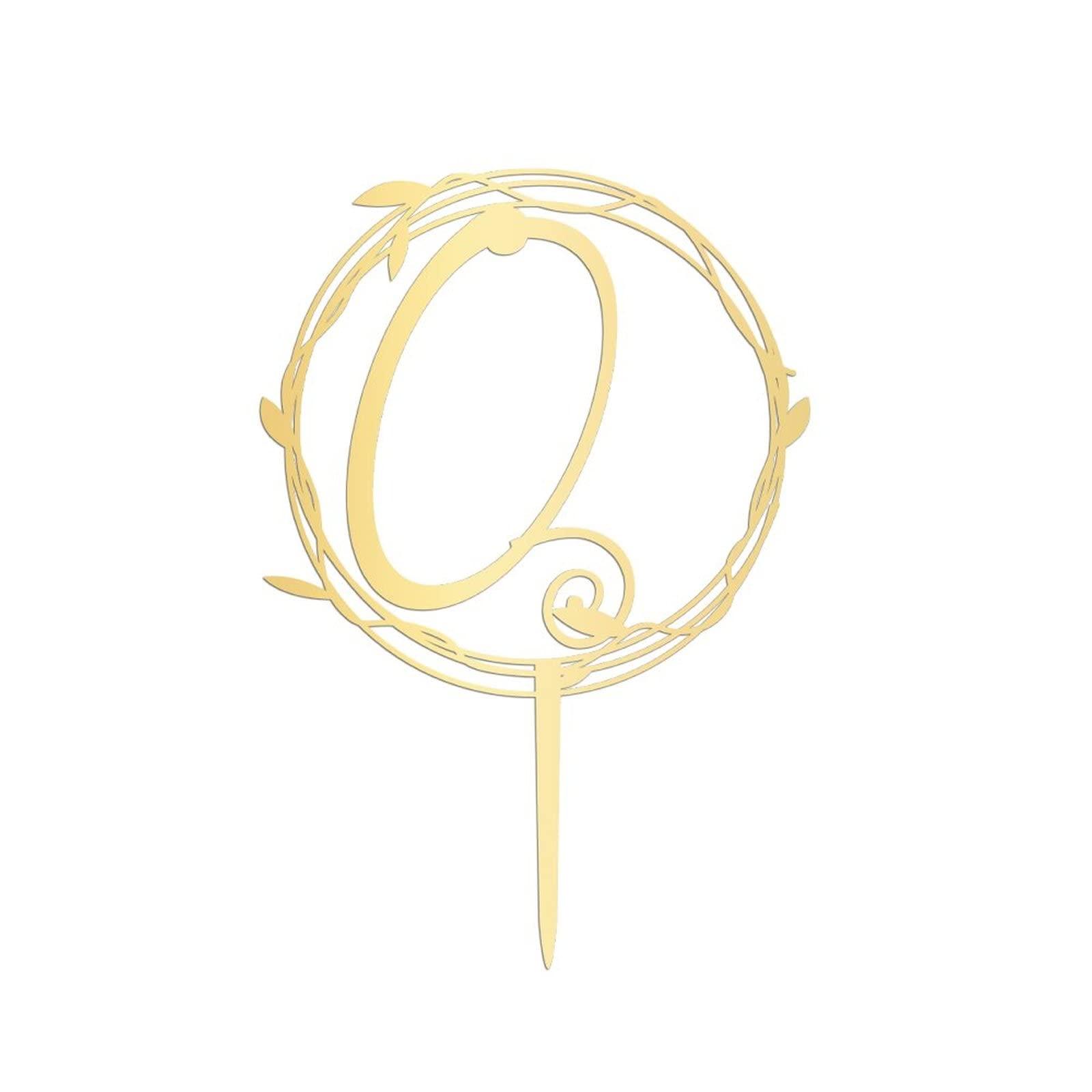Vinisong Vinisong Initial Letter Q Cake Topper Gold Acrylic Cake Toppers Cake Decorations for Children or Adults Personalized Wreath Cake Topper for Birthday Wedding Anniversary Keepsake Party Decor