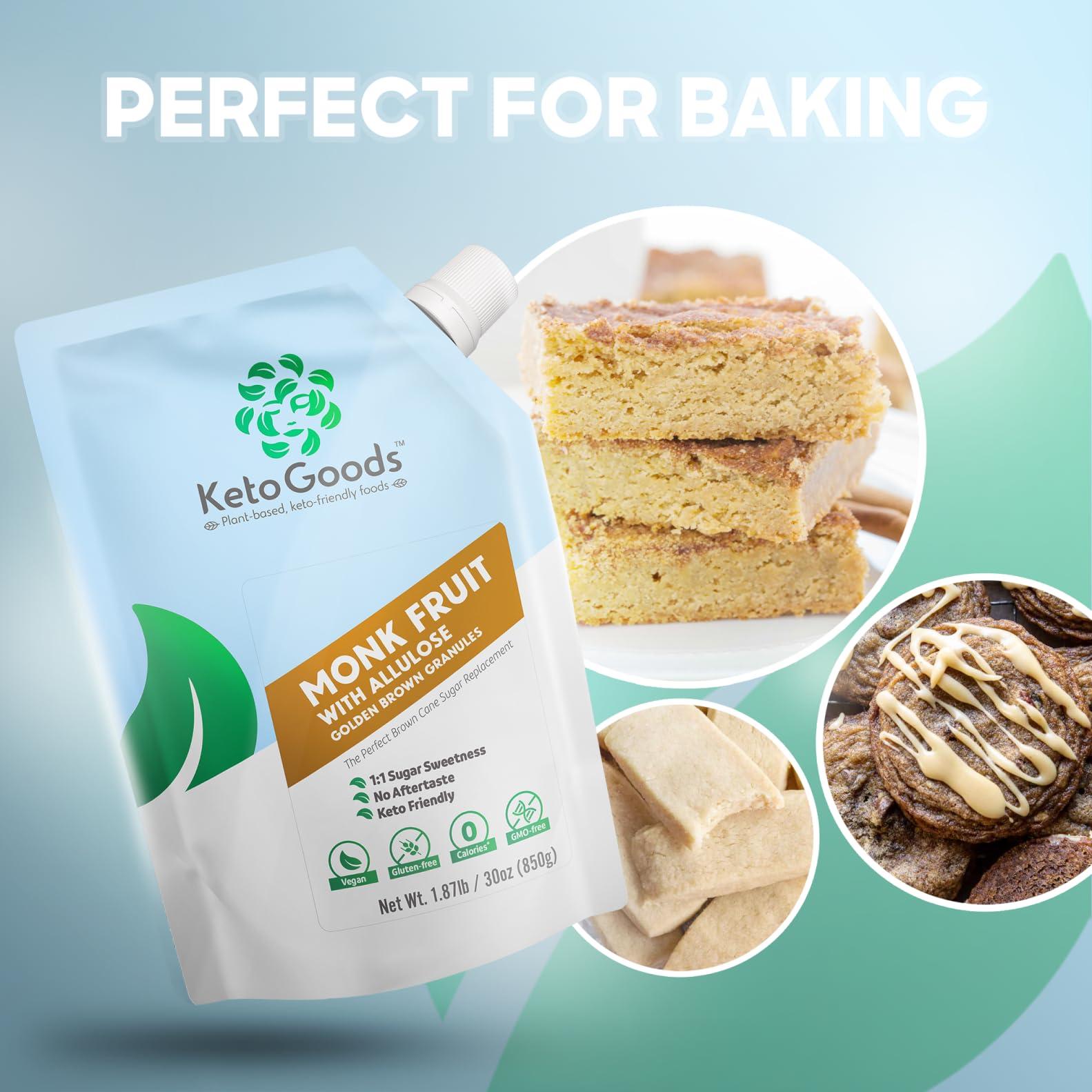 Keto Goods Monk fruit with allulose - baker\'s brown granules - perfect golden brown sugar replacement with 1:1 sugar sweetness - 1.87lbs (30oz/850g)