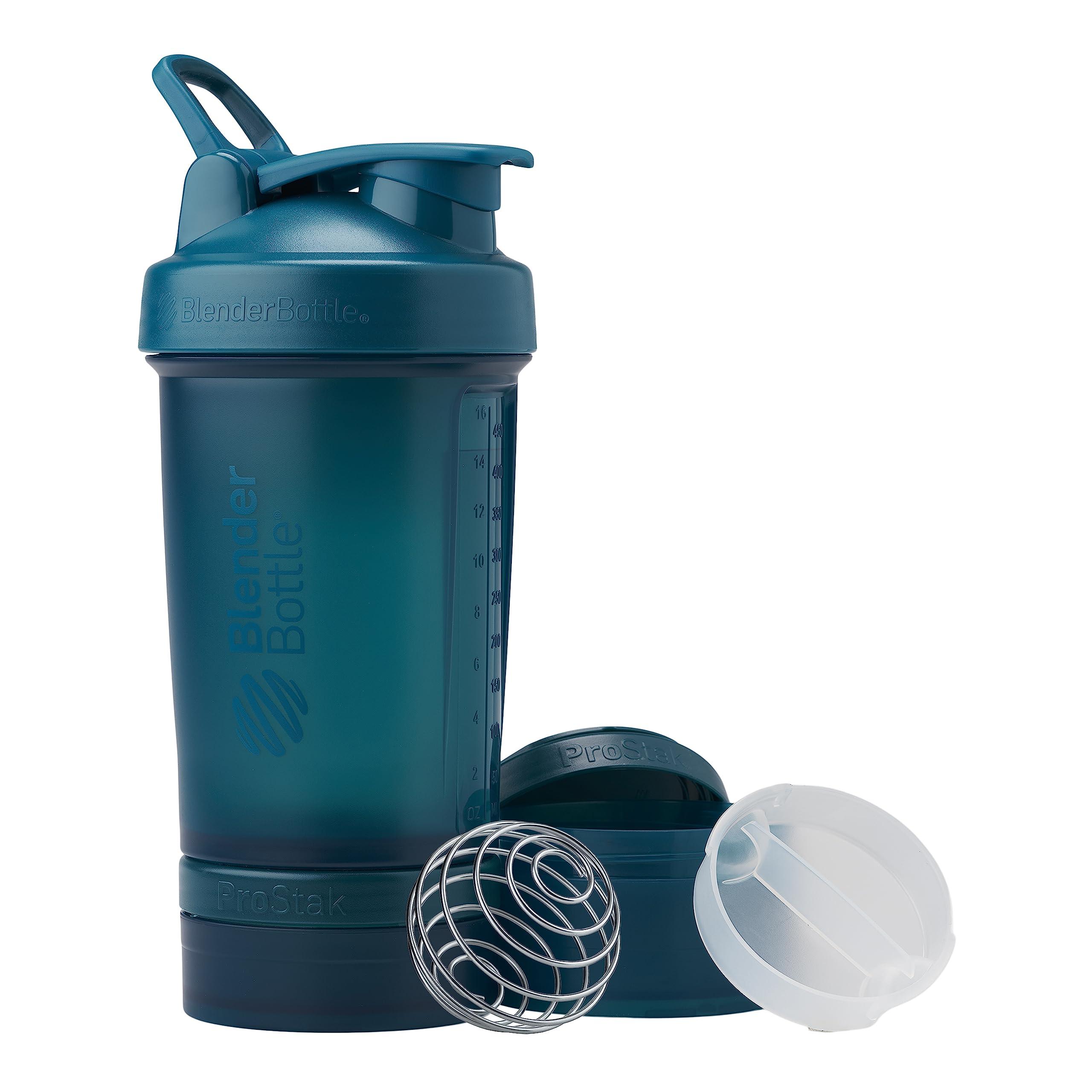 BlenderBottle BlenderBottle Shaker Bottle with Pill Organizer and Storage for Protein Powder, ProStak System, 22-Ounce, Ocean Blue