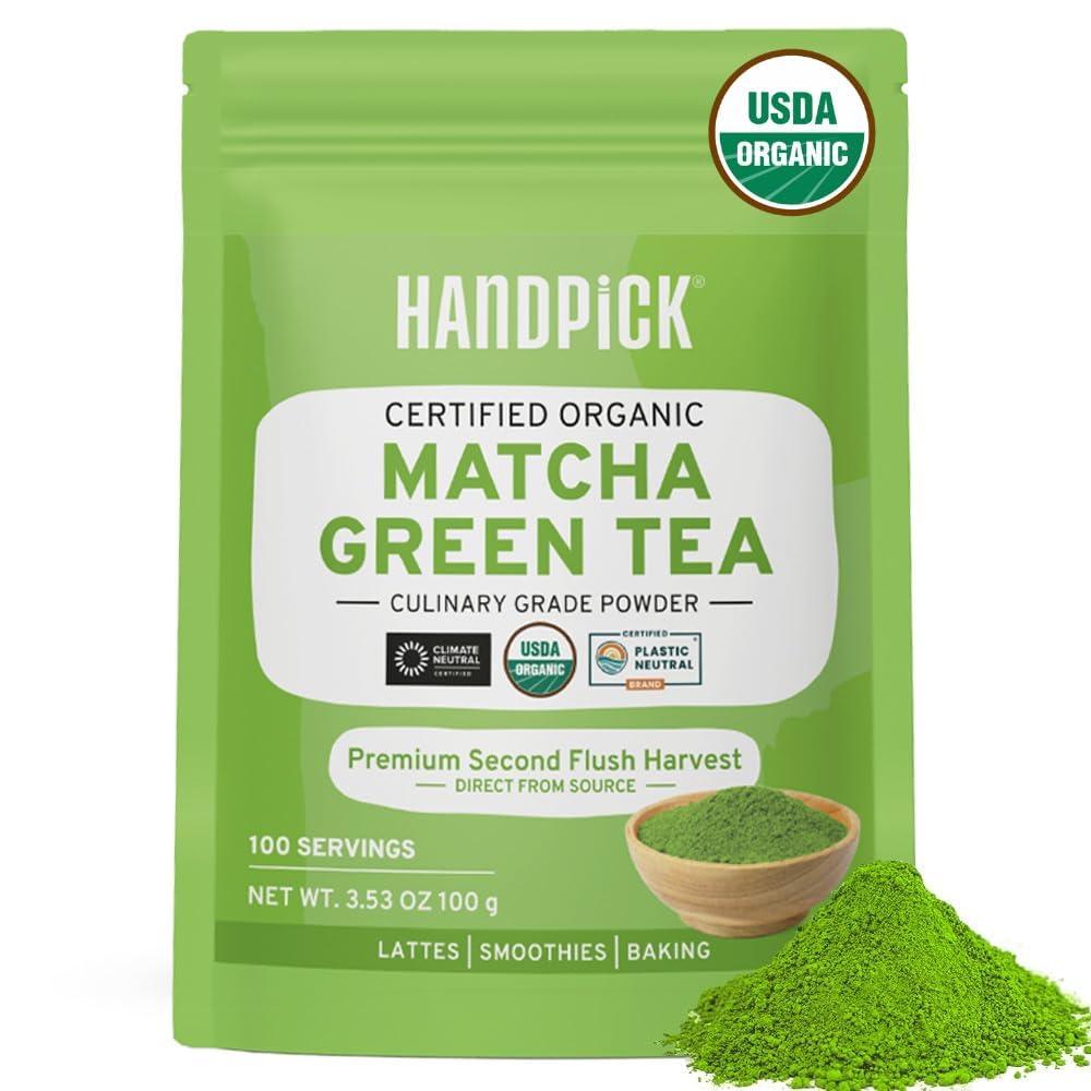 HANDPICK HANDPICK Japanese Organic Matcha Green Tea Powder (100 Servings) - Authentic Premium Second Flush Harvest | Resealable Ziplock Pouch