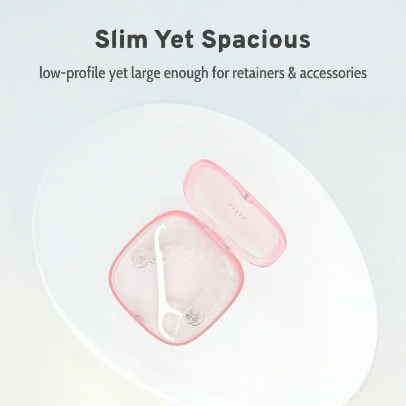 Maobuli Transparent Slim Retainer Case, Small Aligner Case for Travel, Compact Night Guard Case with Vent Holes, Fancy Retainer Holder Compatible with Invisalign(Pink)