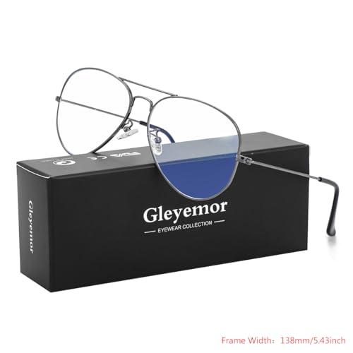 Gleyemor Classic Aviator Blue Light Glasses for Women Men, Metal Frame Clear Lens Eyeglasses (Gunmetal)