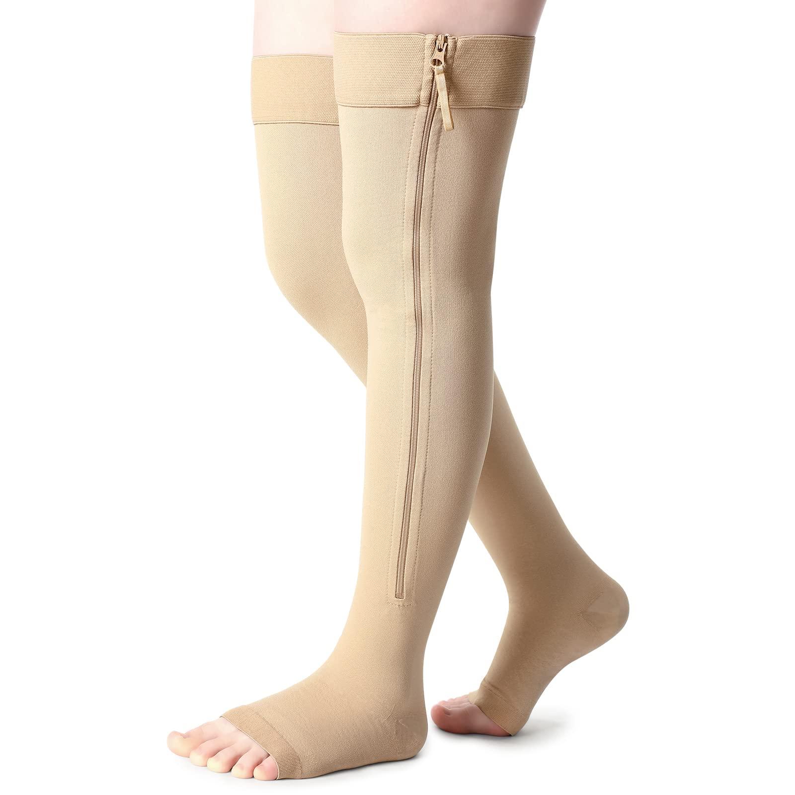 Newcotte Newcotte Compression Socks with Zipper for Women Thigh High Compression Stockings 20-30mmhg Support Socks for Women Men (Medium)