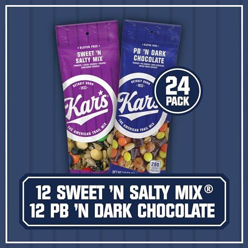 Kar's Kar\'s Nuts Variety Pack Trail Mix Snacks - Sweet \'N Salty Mix, Peanut Butter \'N Dark Chocolate 2 oz Single Serve Bags (Pack of 24)