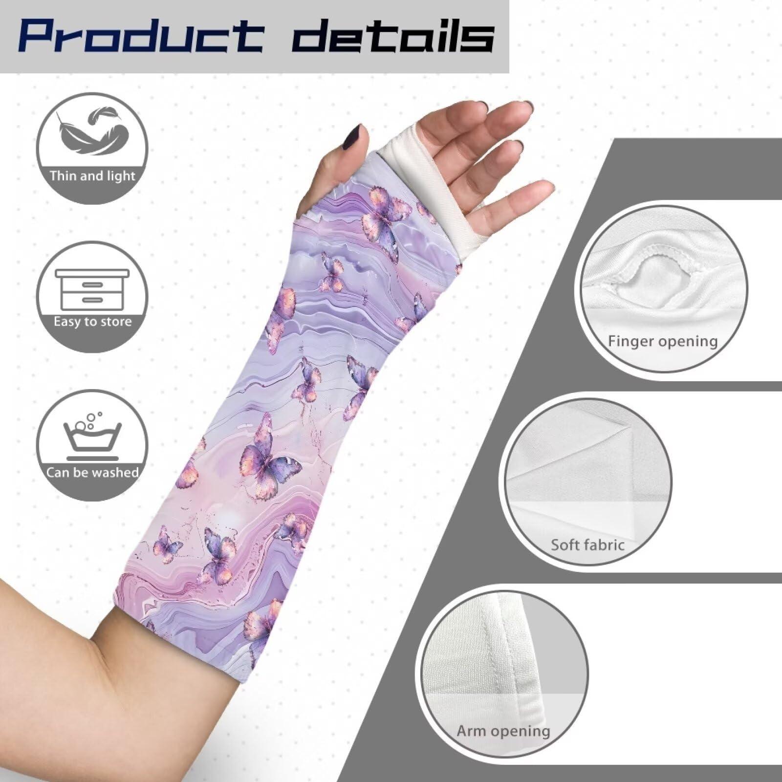 Gomyblomy Gomyblomy Purple Marble Arm Cast Cover Butterfly Pattern Cast Protector for Shower Adults Kids Arm Cast Sleeve for Women Girls Cast Cover Bandage Protector
