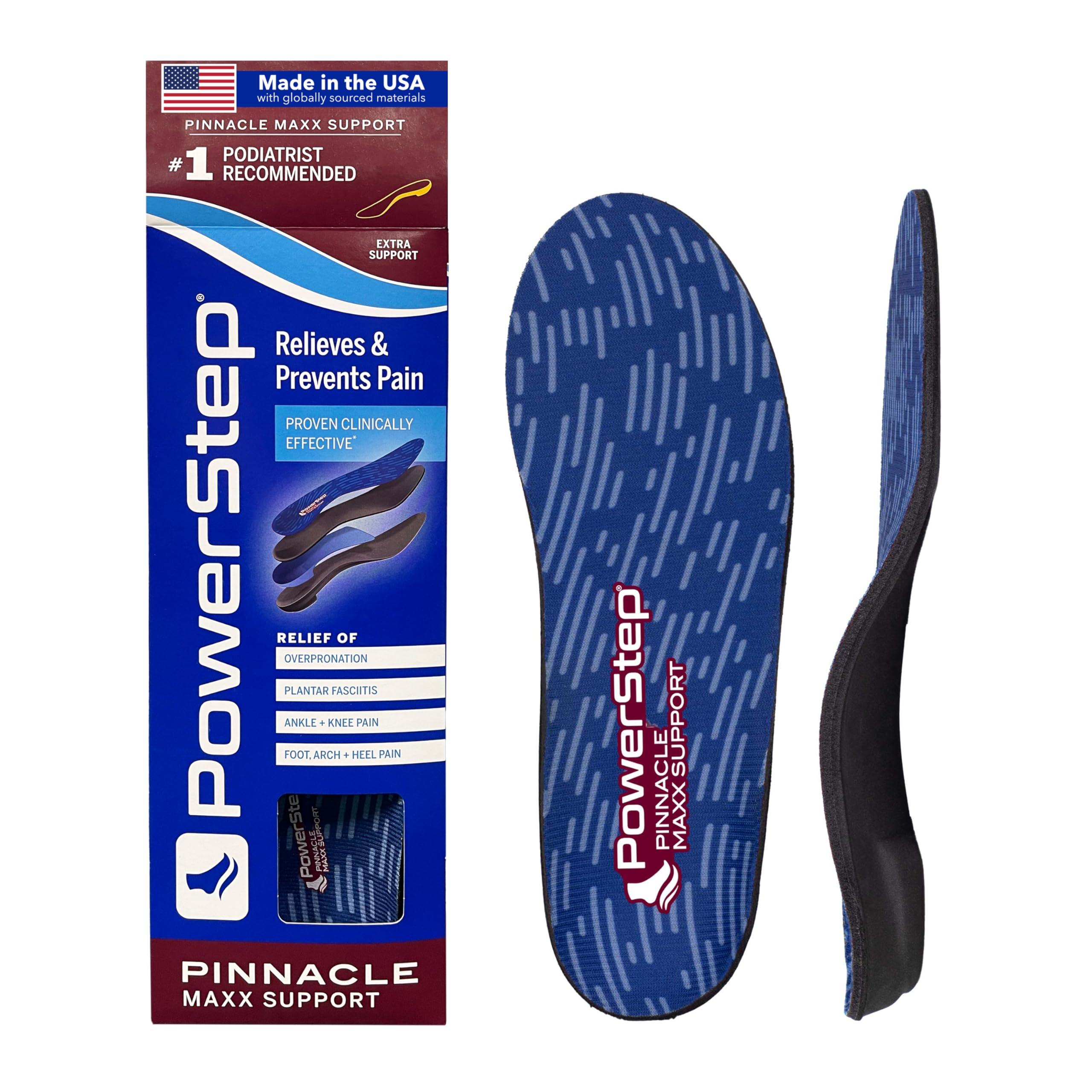 Powerstep PowerStep Pinnacle Maxx Orthotic Insoles - Orthotics for Overpronation with Maximum Stability & Comfort - Firm + Flexible Angled Heel Style to Help Flat Feet - Heavy Duty Inserts (M 10-10.5, F 12)