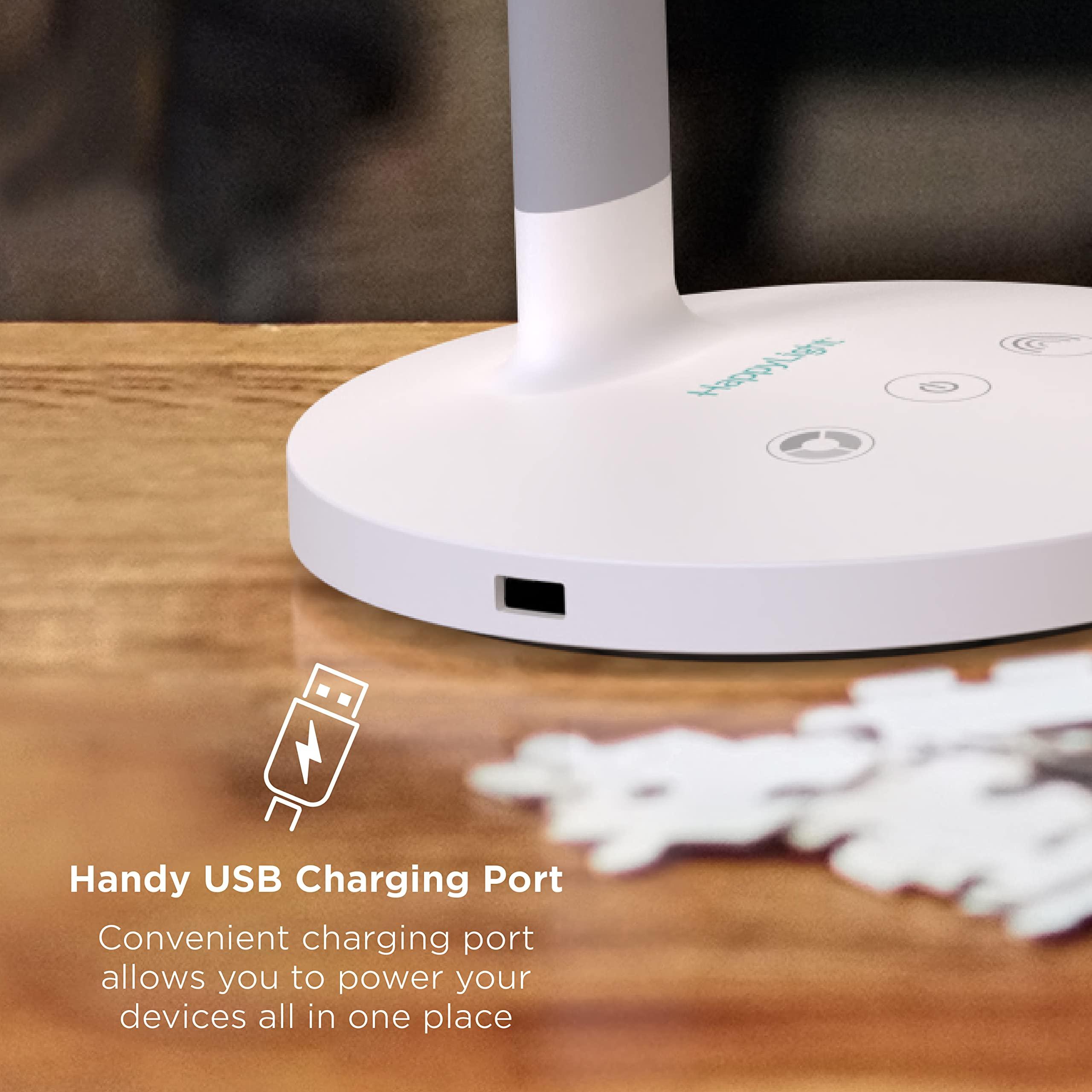 Verilux Verilux HappyLight Duo - 2-in-1 Light Therapy & Task Desk Lamp - UV-Free Full Spectrum LED, 10,000 LUX, Adjustable Brightness and Color, Flexible Gooseneck, and Integrated USB Charging Port