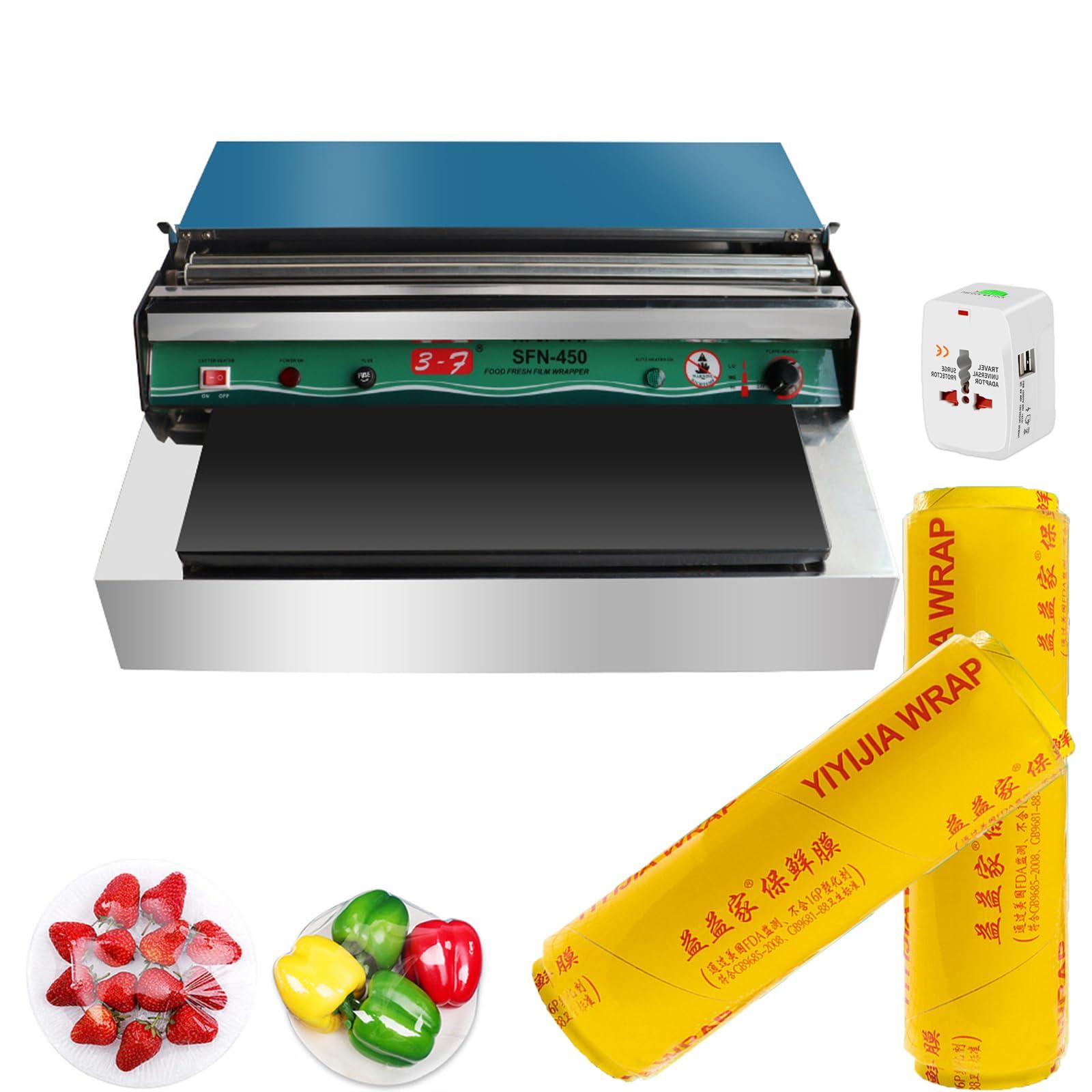 nLn Hope Commercial Film Wrapper Hand Wrapping Machine with 2 Roll 12Inch x 1312Feet PVC Plastic Cling Wrap Film for Packing and Storing Food, Reusable with Slide Cutter (SFN-450+2 Roll Cling Wrap)