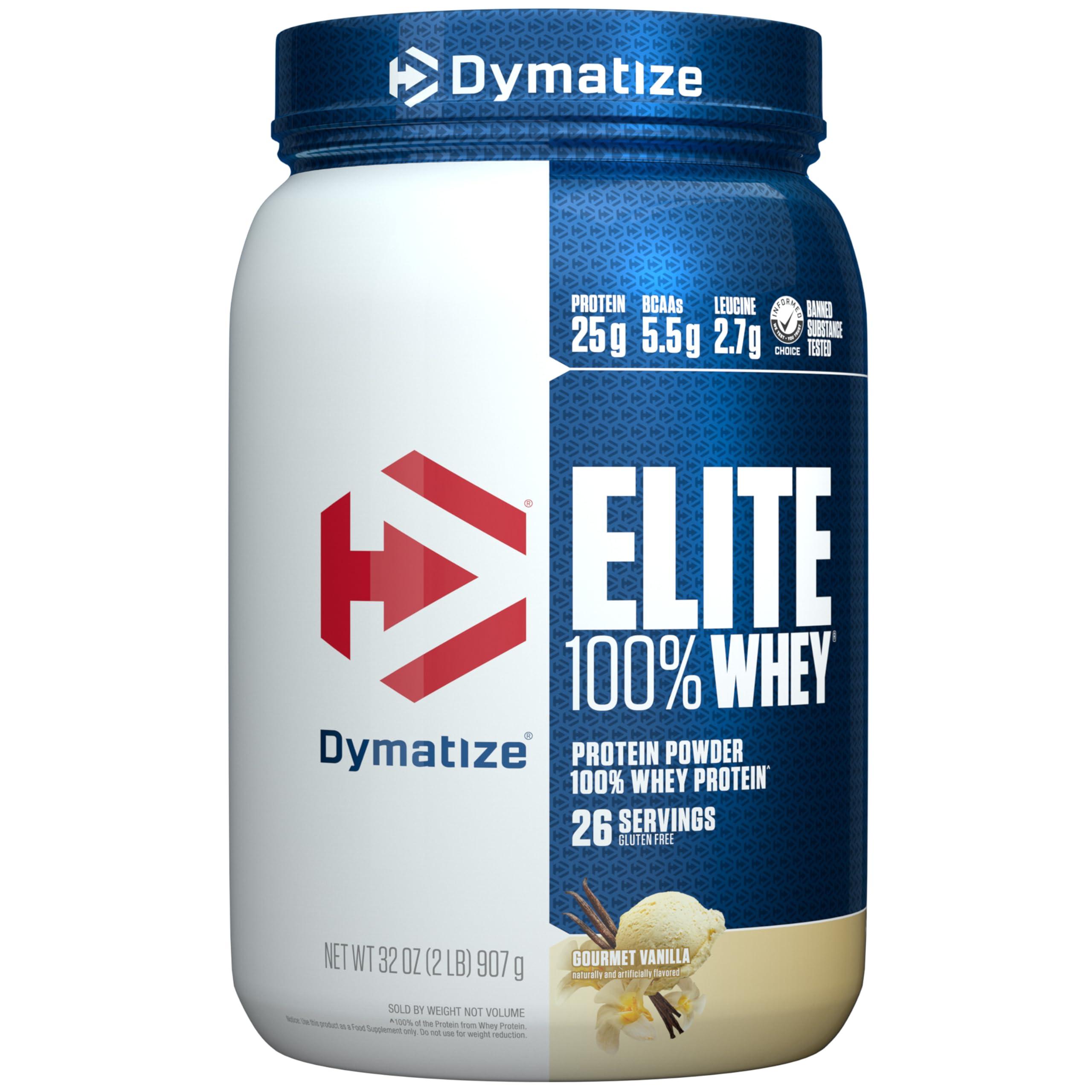 Dymatize Dymatize Elite 100% Whey Protein Powder, L-Leucine, Quick Absorbing & Fast Digesting for Optimal Muscle Recovery, Gourmet Vanilla, 32 Oz
