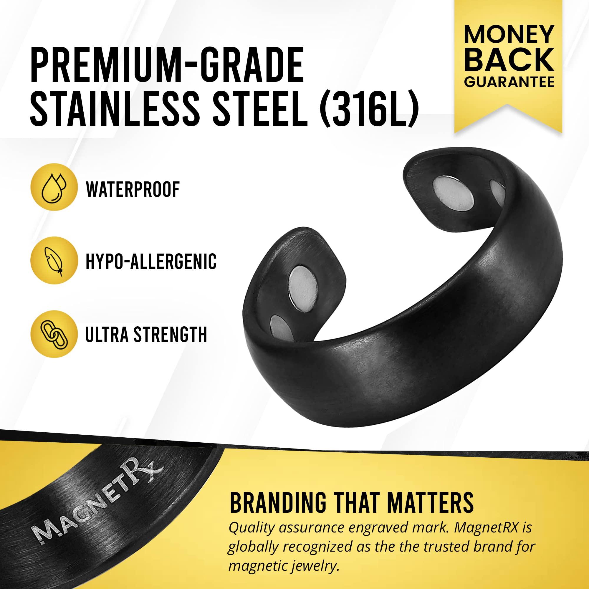 MagnetRX MagnetRX Magnetic Ring - Elegant Stainless Steel Ring - Magnet Rings for Men (Black | Size: 10)