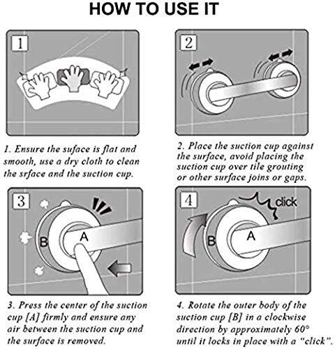 Vpang Vpang Suction Grab Bar, Powerful Handrail Grip Armrest Bathtub Handle, Super Power Suction Cup Door Handle Grip Bar for Window Door Drawer Cabinet Mini Fridge Grab Puller (Silver)