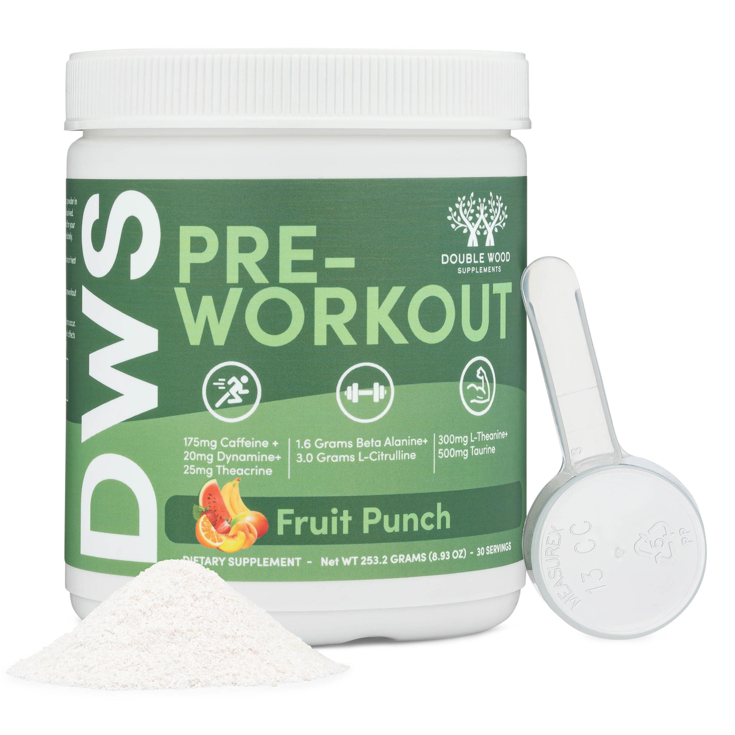 Double Wood Supplements Pre Workout Powder for Men & Women (30 Servings of Caffeine, Beta Alanine, L-Citrulline, Dynamine, L-Theanine, Taurine, Theacrine, & More) Preworkout Powder with Scoop by Double Wood (Fruit Punch)