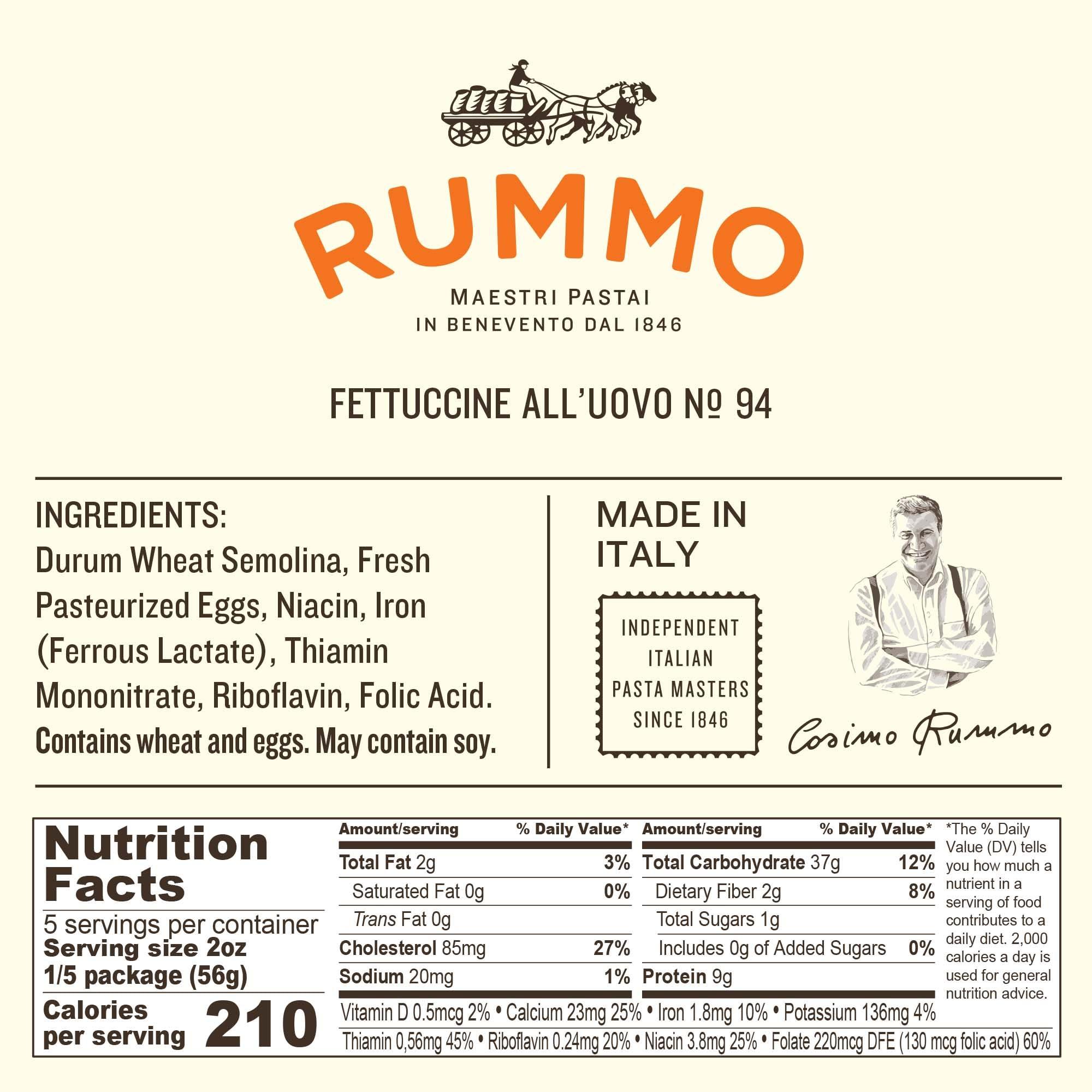 Rummo Rummo Fettuccine Pasta N.94 - Fettuccine Pasta Noodles, Dry Pasta, Curly Noodles, Egg Noodles, Italian Pasta - 8.82 Ounce (Pack of 1)