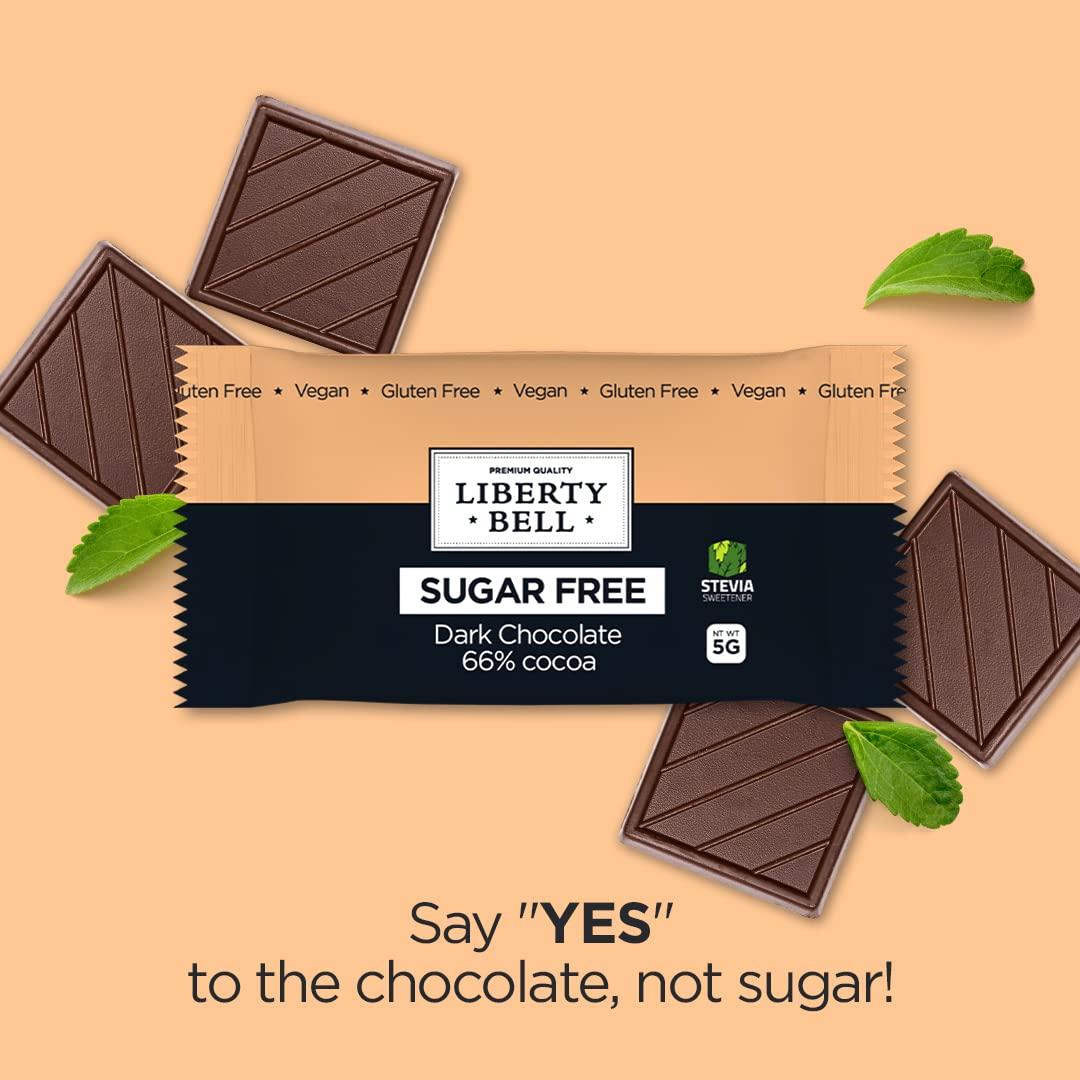 LIBERTY BELL Zero Sugar Dark Chocolate Squares 66% Cocoa, Vegan, Gluten-Free, Stevia Sweetened Candy Bars, 45 Count