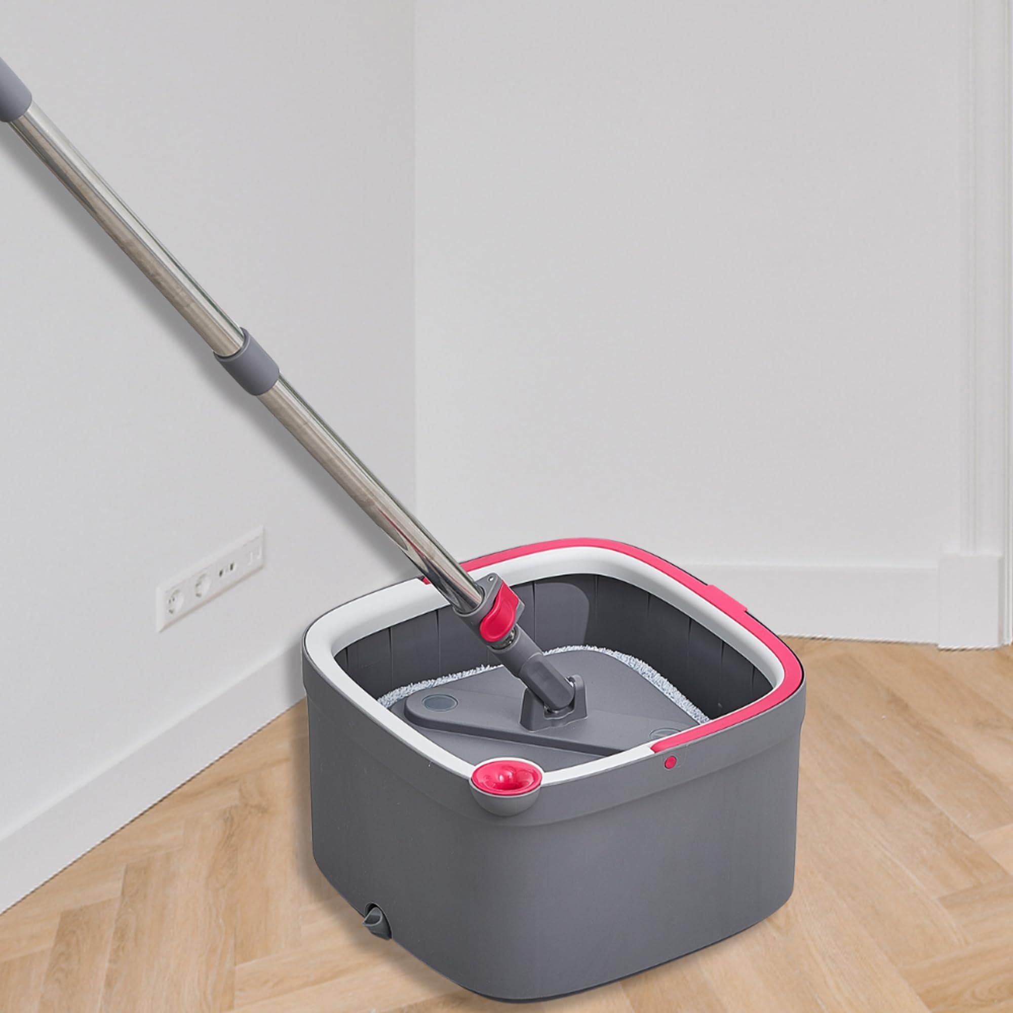 True & Tidy Heavy Duty Square Spin Mop for Floor Cleaning, Separate Compartment for Clean and Dirty Water, Use Any Cleaning Solution, Self Cleaning, Machine Washable Mop Pads